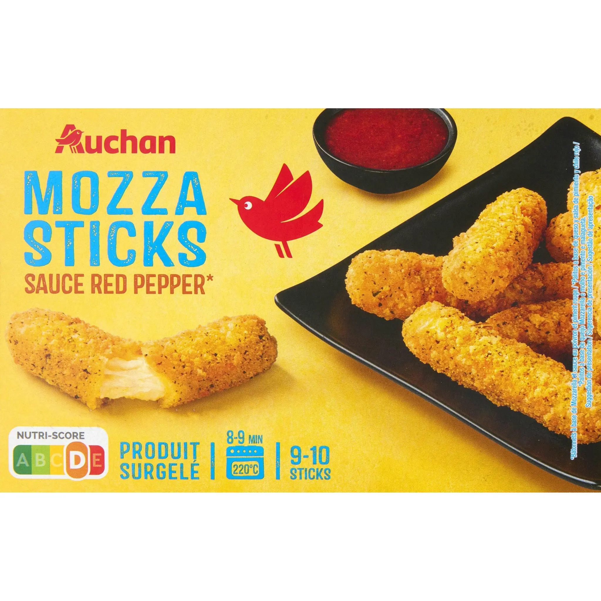 AUCHAN Bâtonnets de mozzarella préfrits sauce poivron rouge