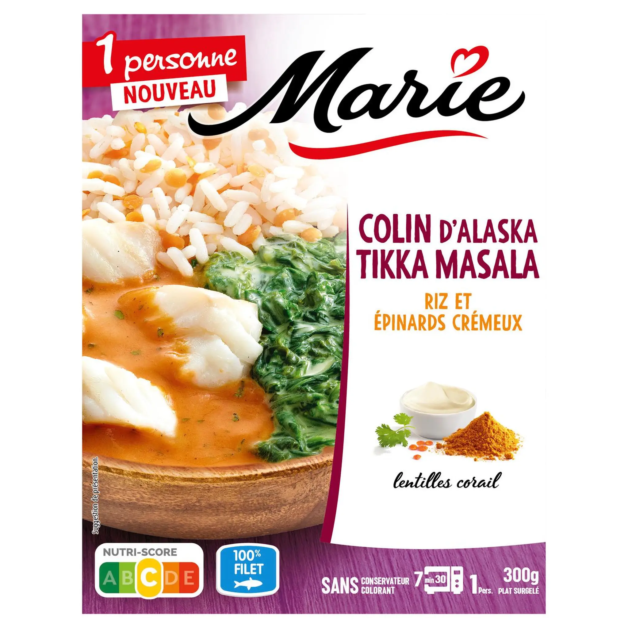 MARIE Colin tikka masala épinards crémeux et riz