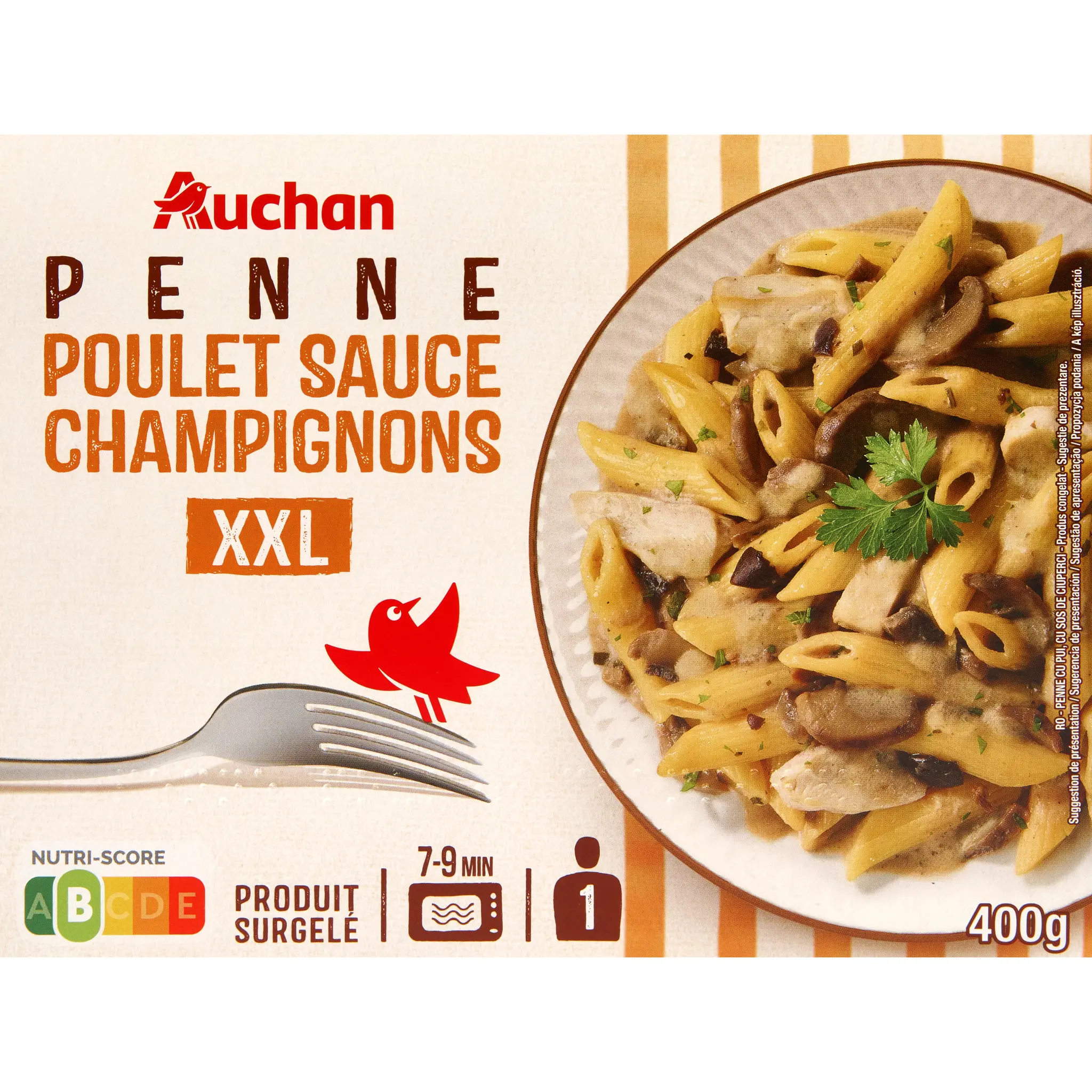 AUCHAN Penne poulet et champignon XXL
