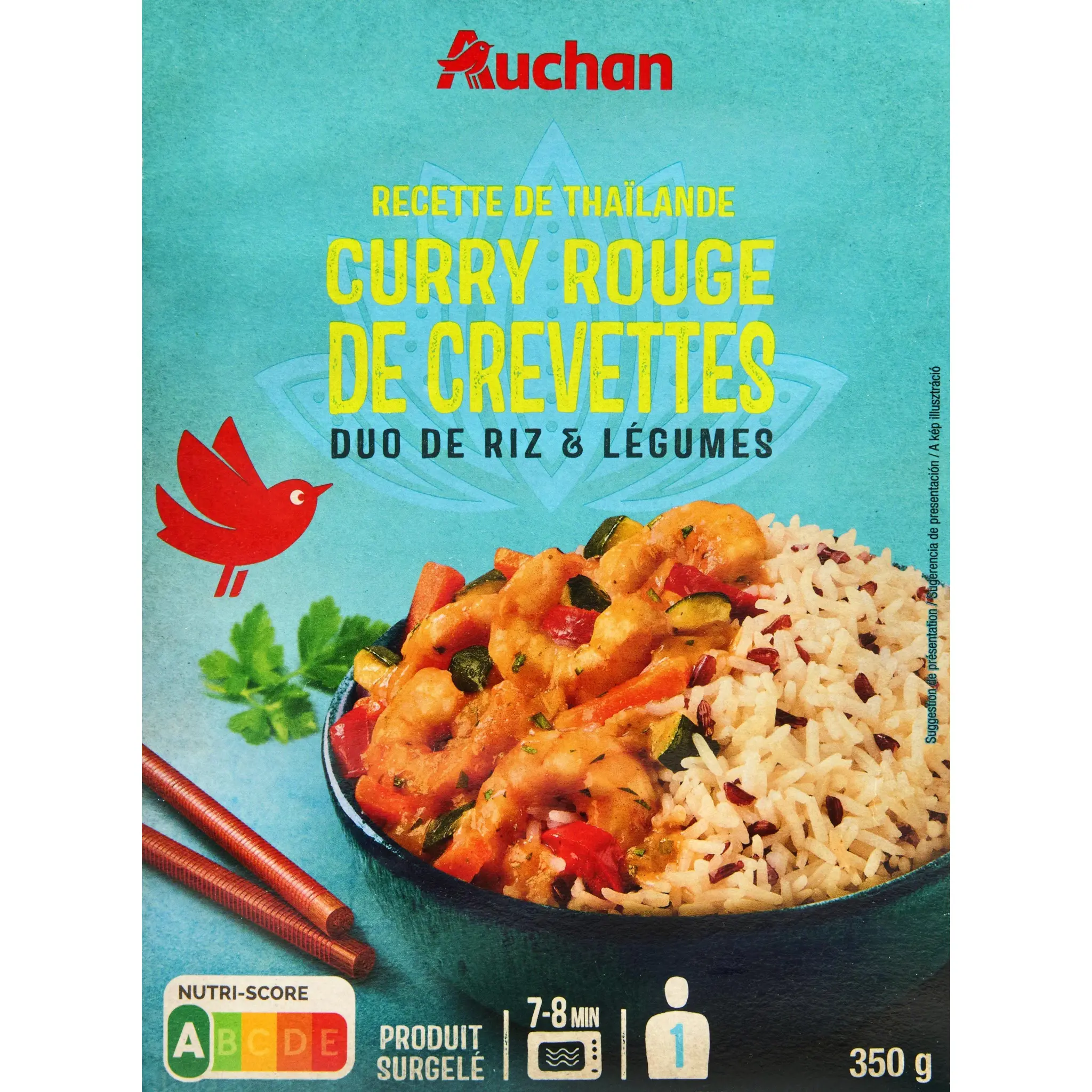 AUCHAN Curry rouge de crevettes, duo de riz et légumes