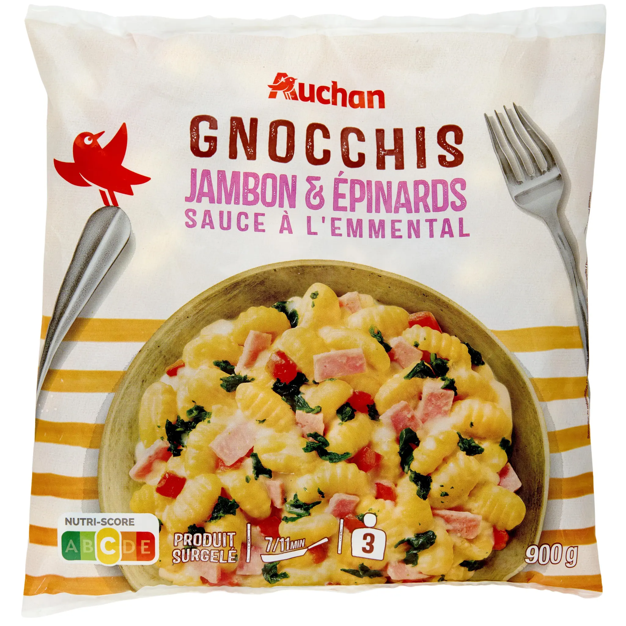 AUCHAN Gnocchis jambon emmental épinards