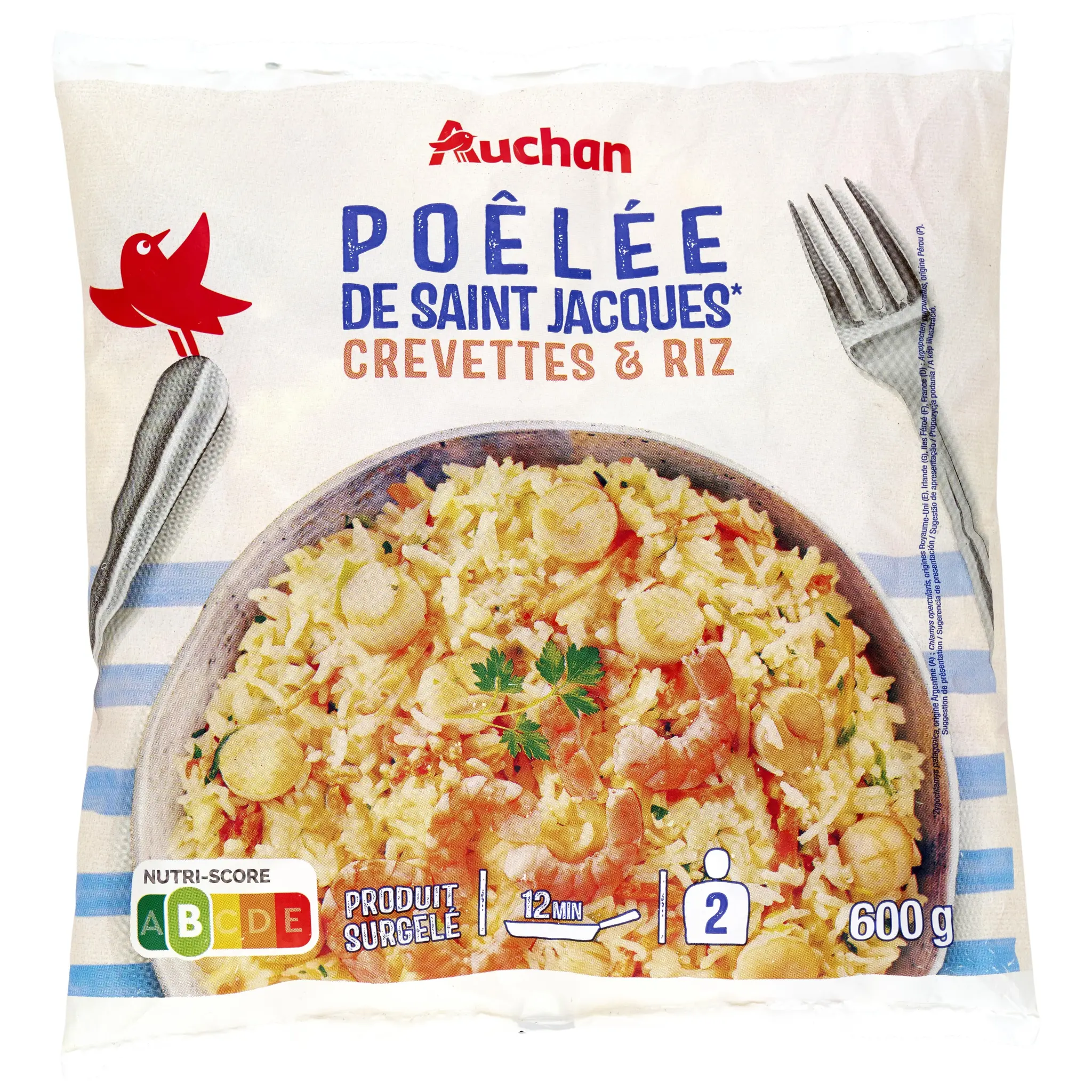 AUCHAN Poêlée de Saint-Jacques, crevettes et riz