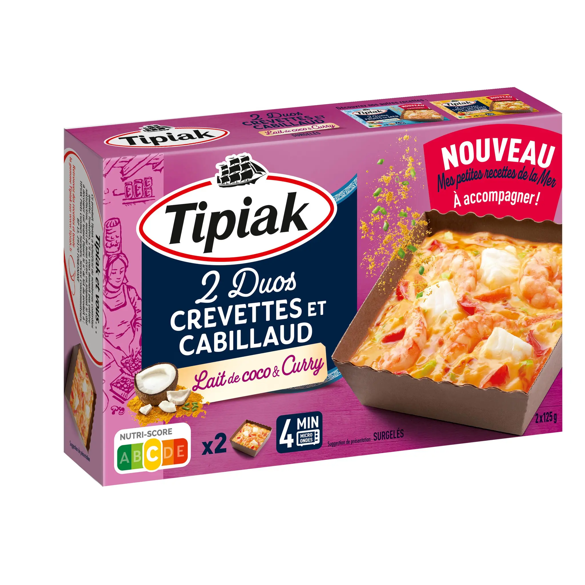 TIPIAK Petits gratins crevettes cabillaud lait de coco curry
