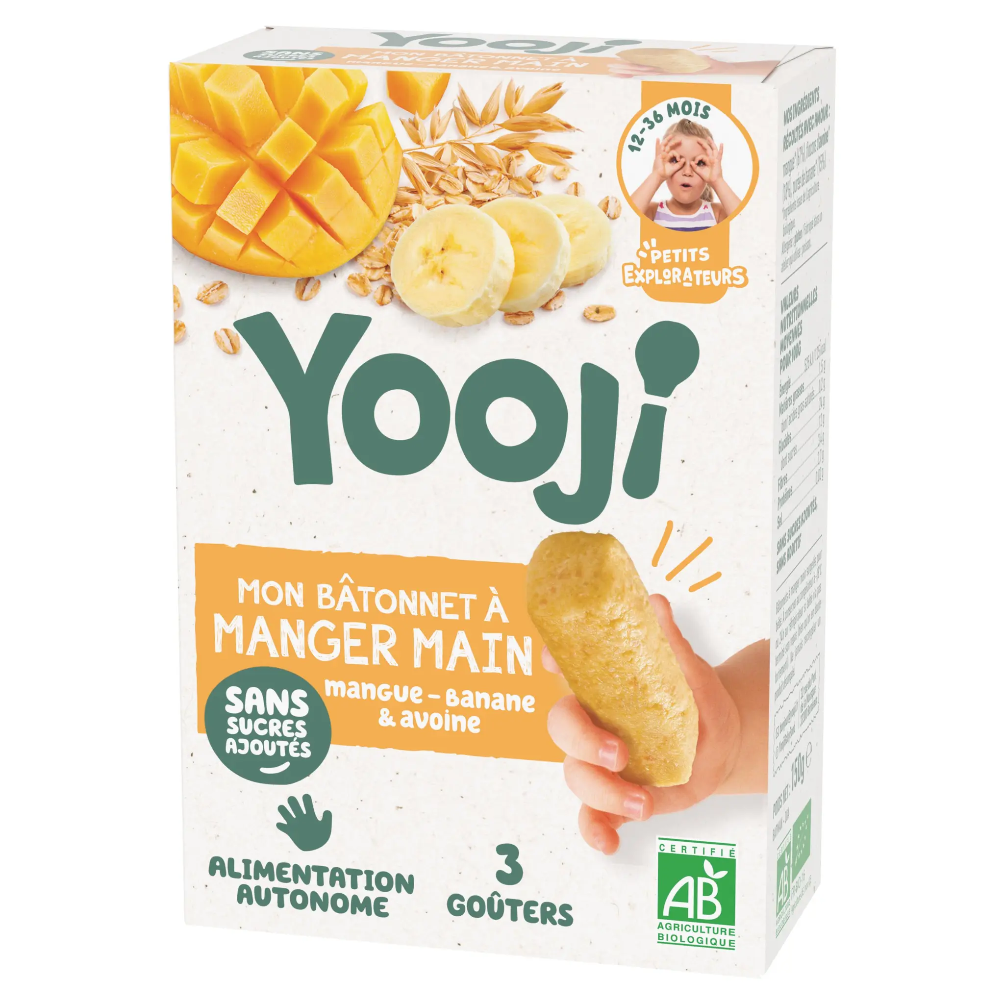 YOOJI Bâtonnets à manger-main mangue, banane et avoine bio dès 12 mois