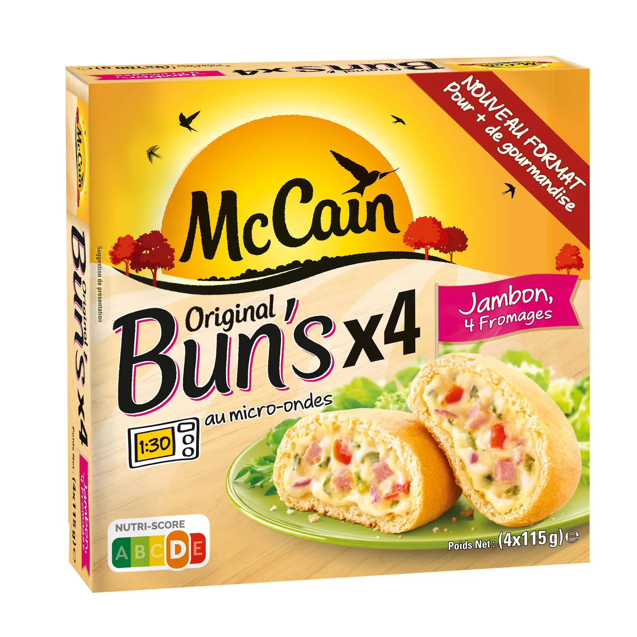 MCCAIN Bun 's jambon 4 fromages oignons