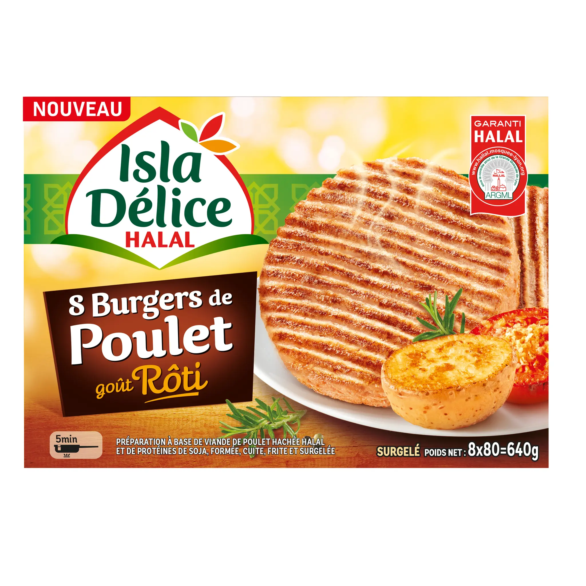 ISLA DELICE Burger halal de poulet rôti