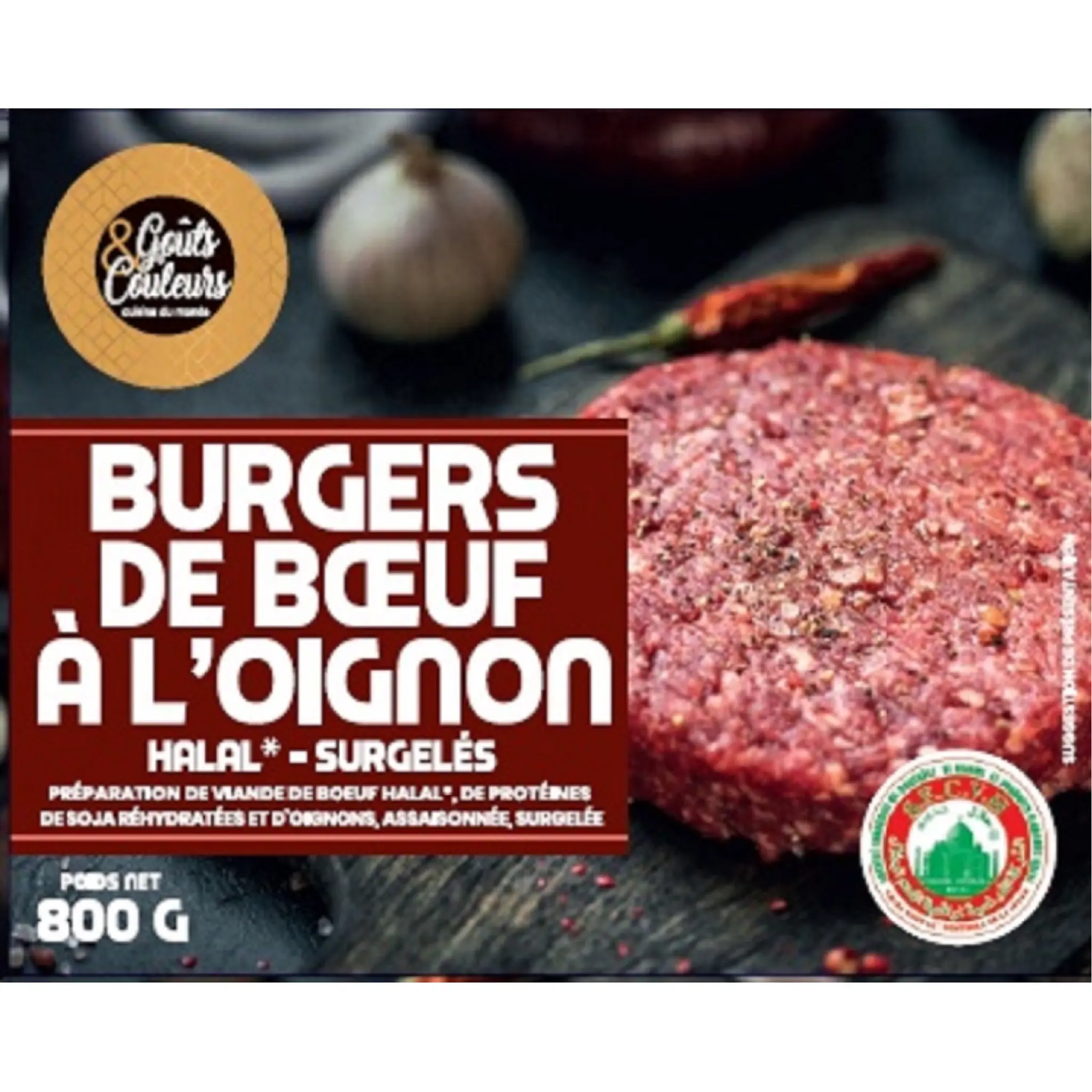 GOUTS & COULEURS Steak haché de boeuf halal à l'oignon burger