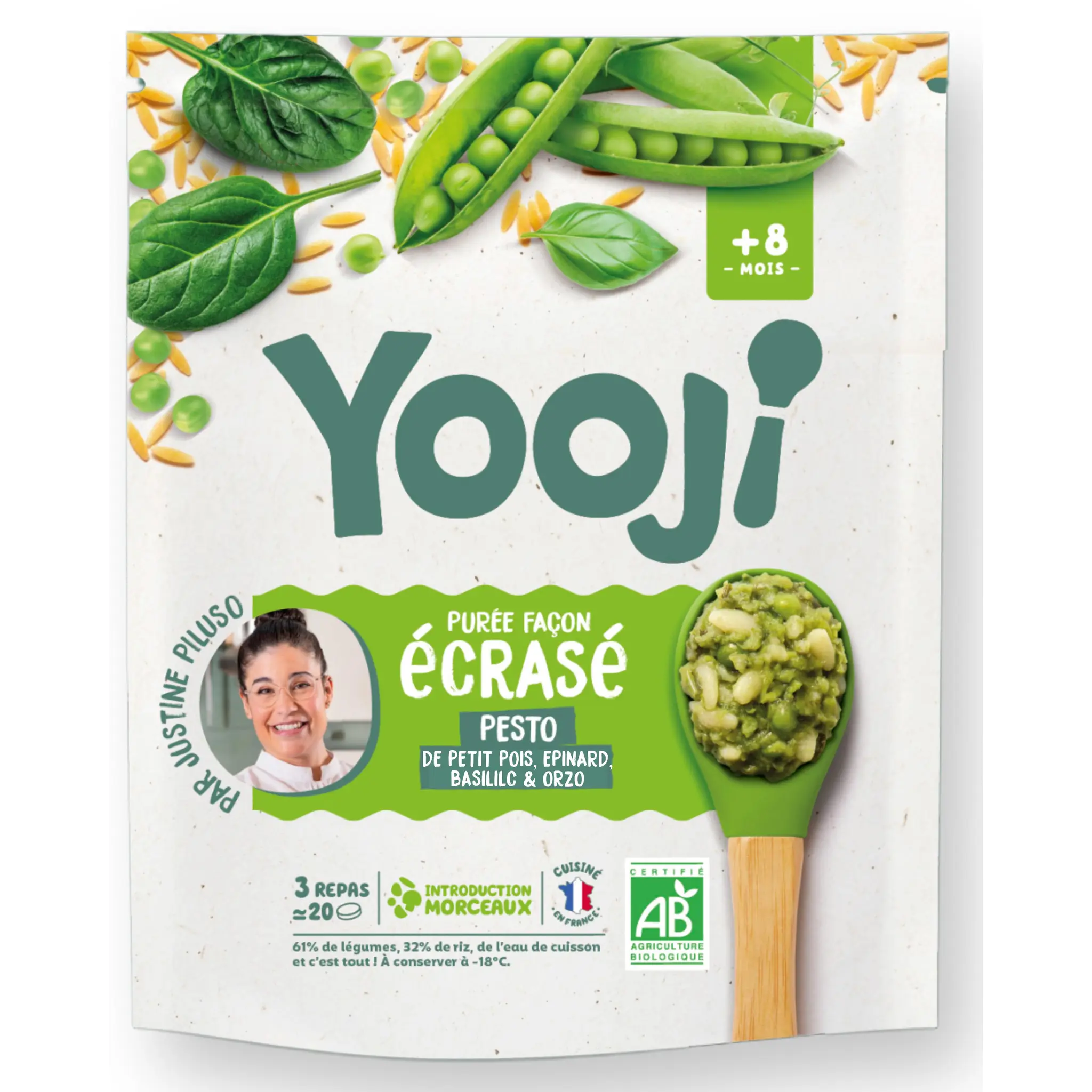 YOOJI Écrasé pesto petits pois épinards basilic orzo bio dès 8 mois