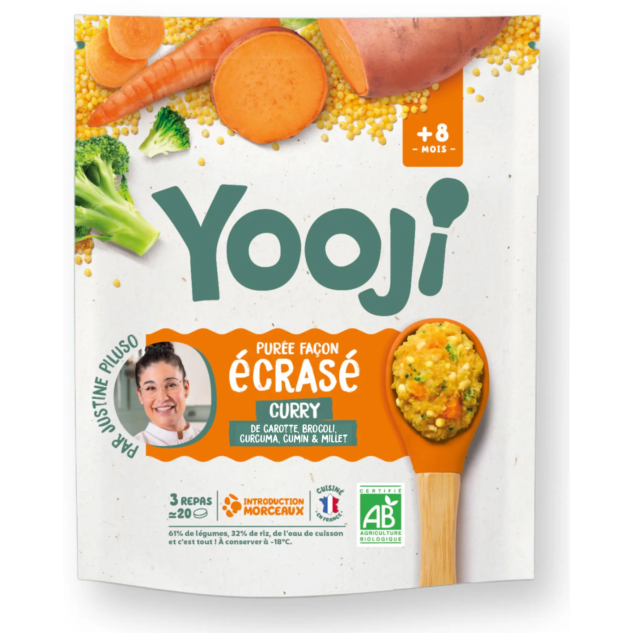 YOOJI Écrasé façon curry carotte millet brocoli patate douce oignon curcuma cumin bio dès 8 mois