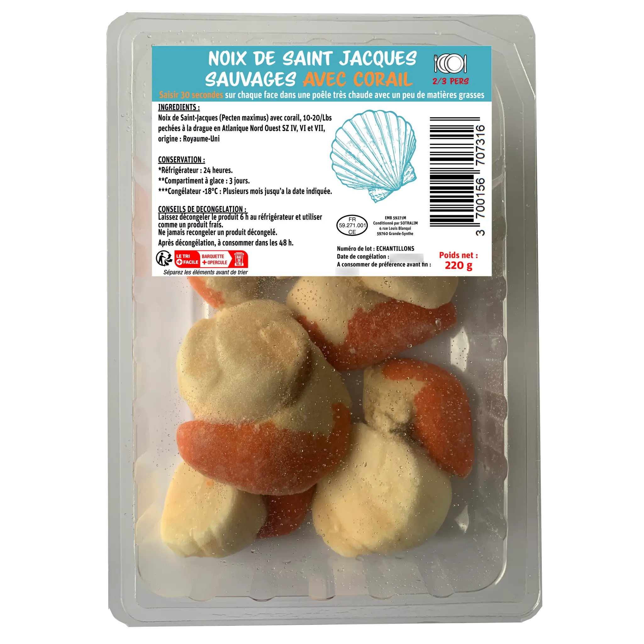 Noix de Saint Jacques sauvages avec corail