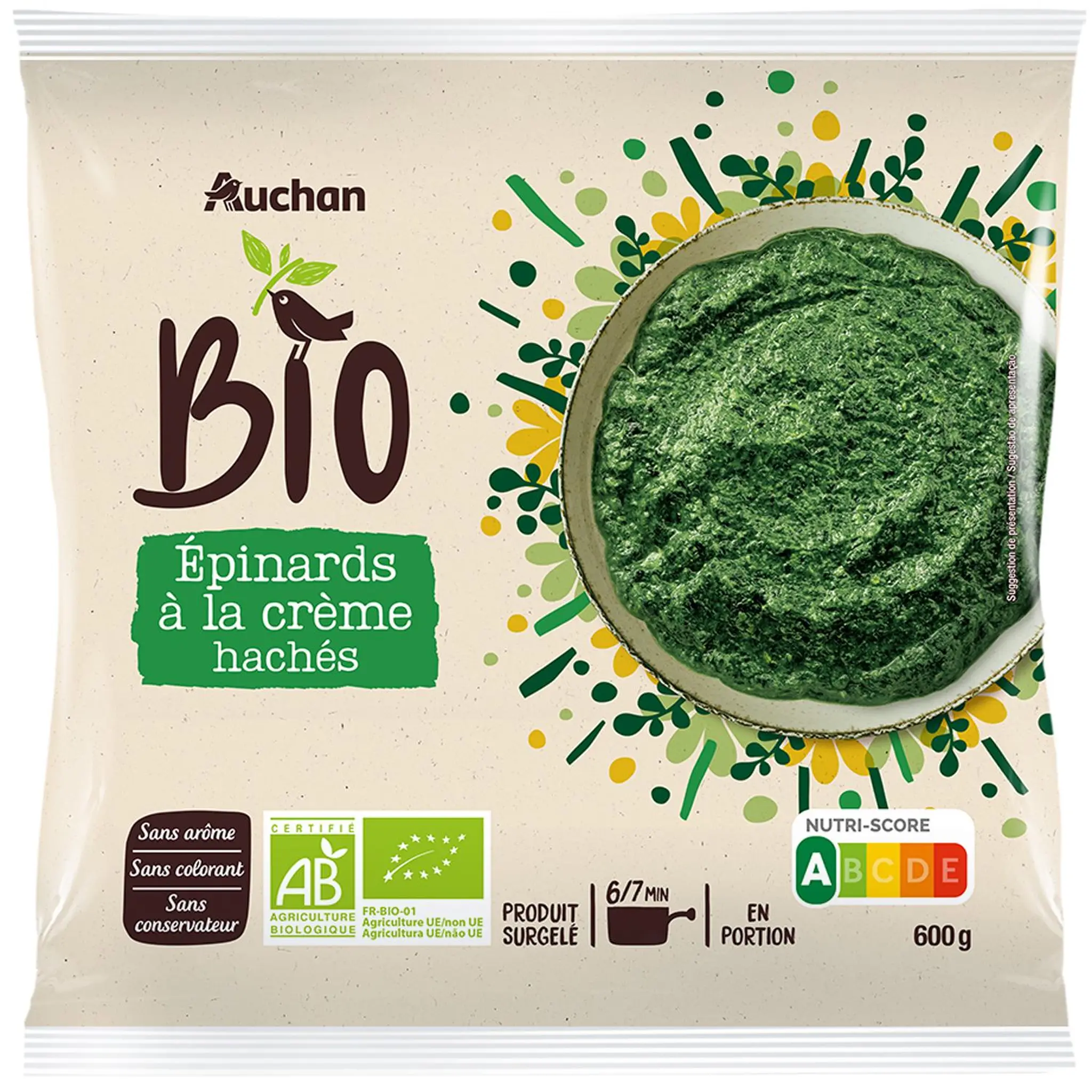 AUCHAN BIO Epinards hachés à la crème