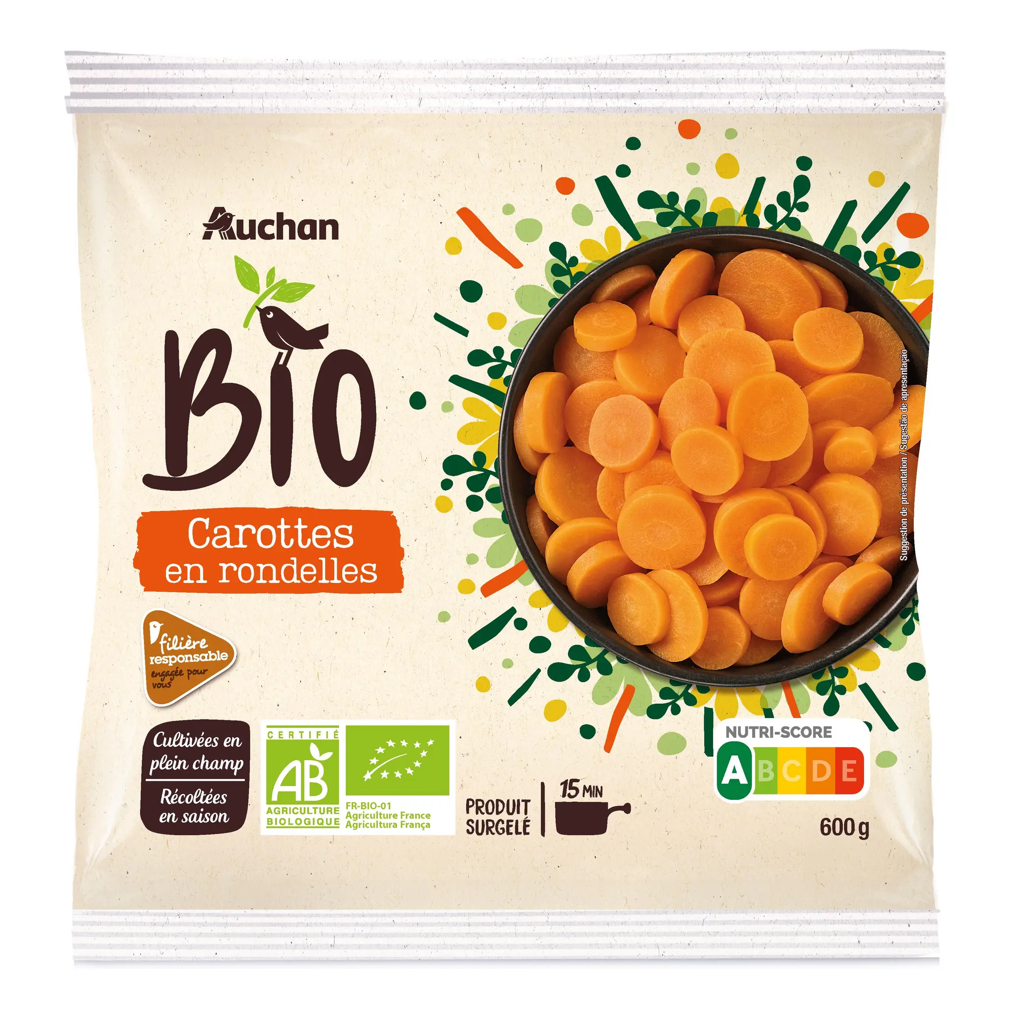 AUCHAN BIO CULTIVONS LE BON Carottes en rondelles filière responsable