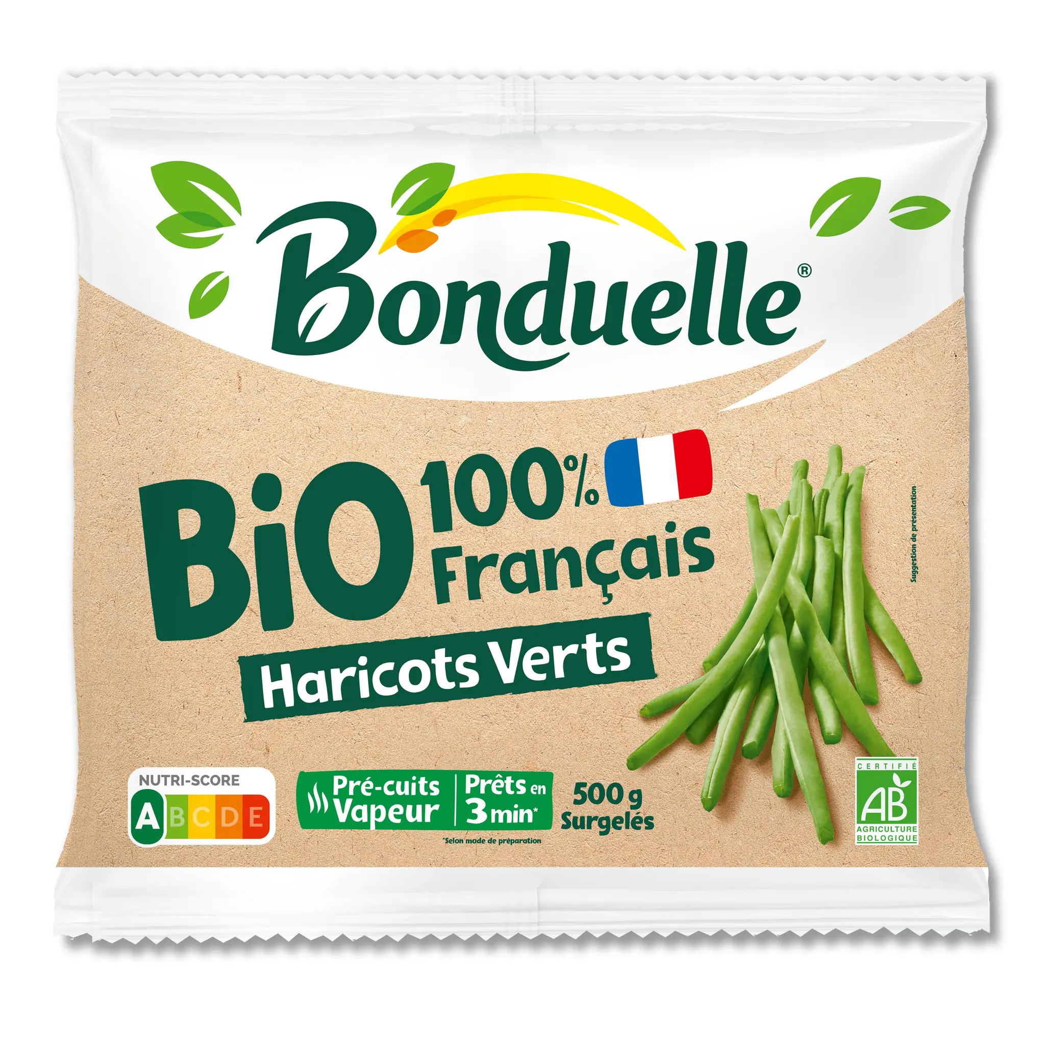BONDUELLE Haricots verts bio pré cuit à la vapeur