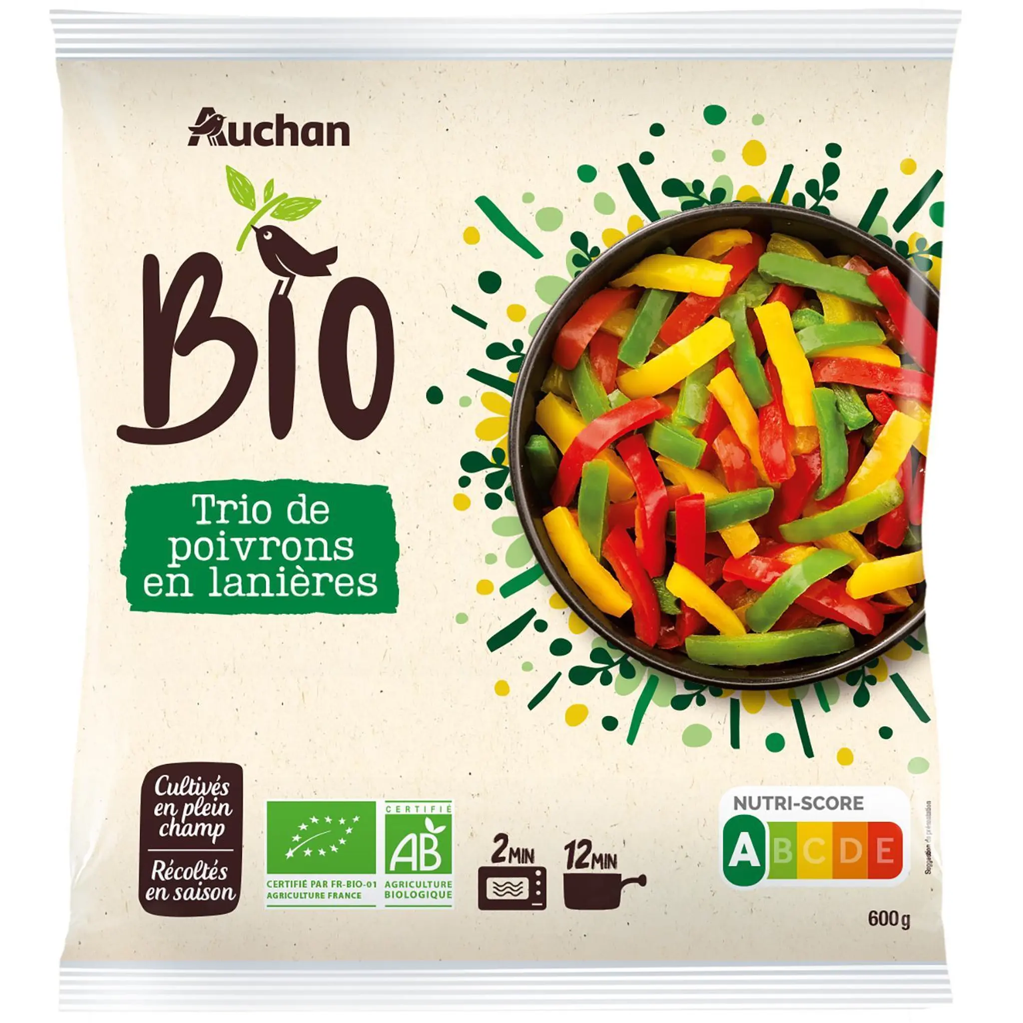 AUCHAN BIO Trio de poivrons en lanières