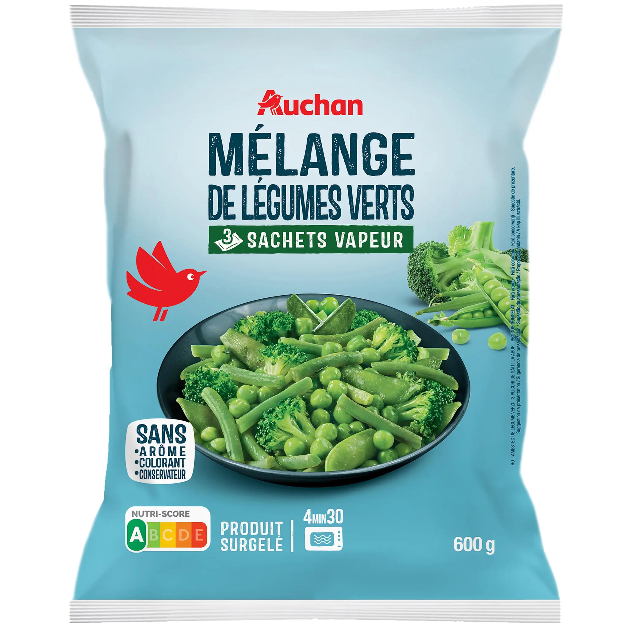 AUCHAN Mélange de légumes verts vapeur en sachet individuel