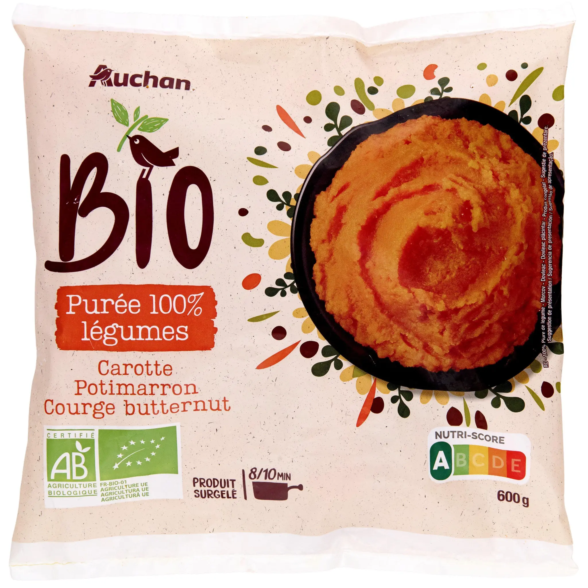 AUCHAN BIO Purée de carotte potimarron et courge butternut