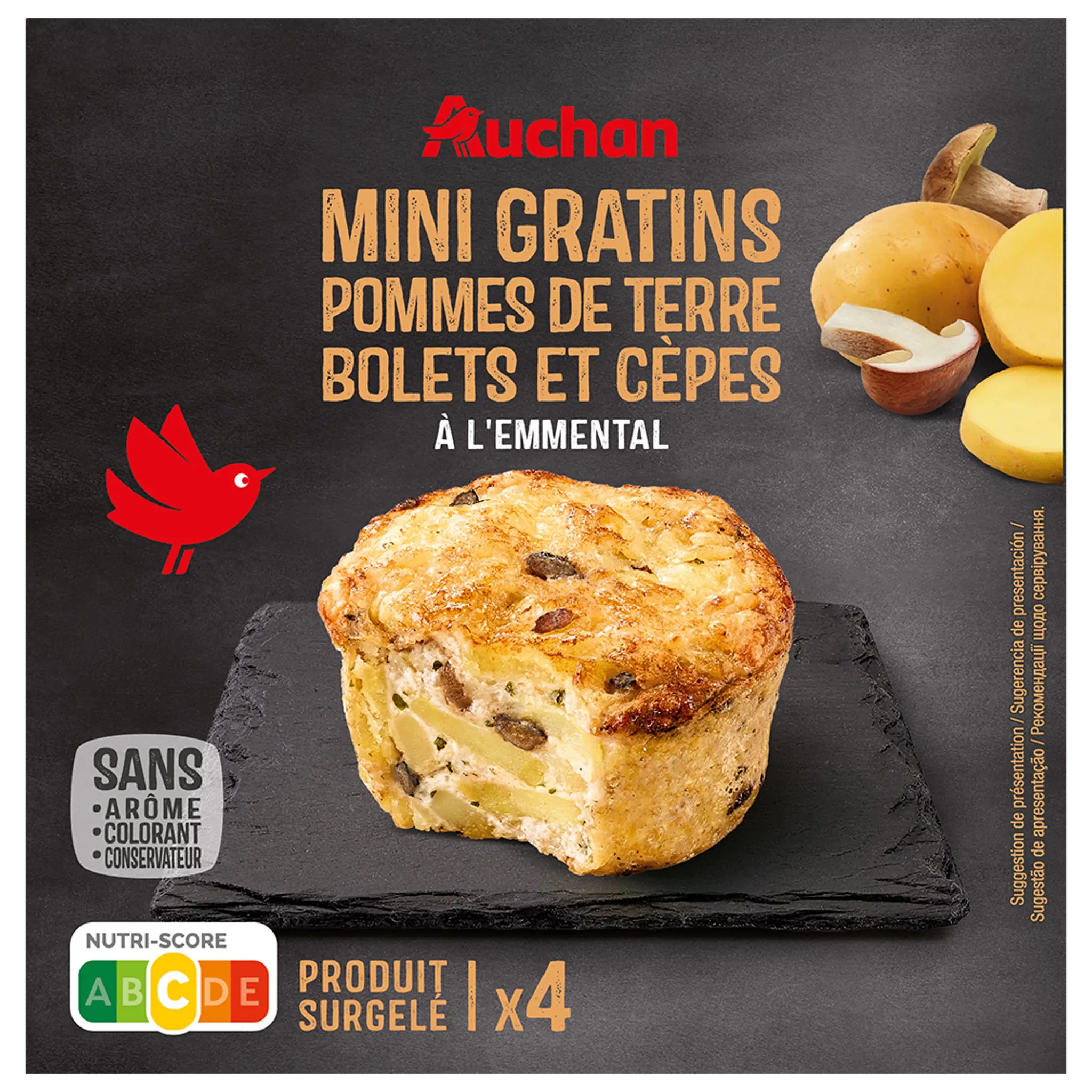 AUCHAN Mini gratins de pommes de terre bolets et cèpes à l'emmental