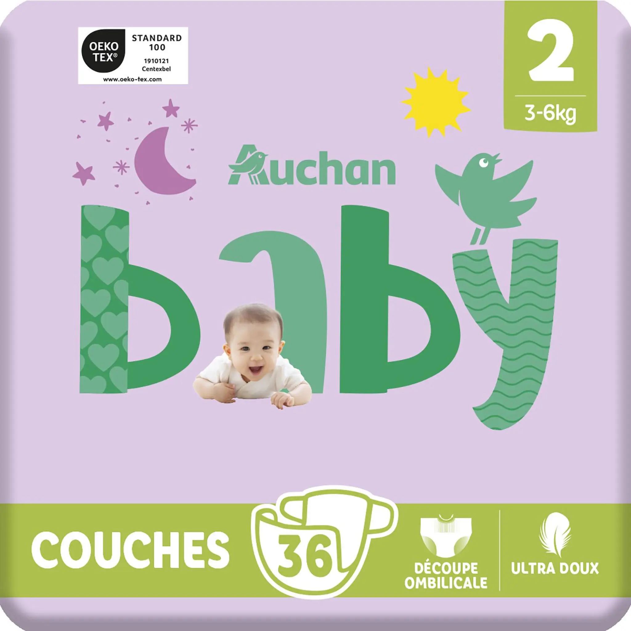 AUCHAN BABY Couches taille 2 (3-6kg)