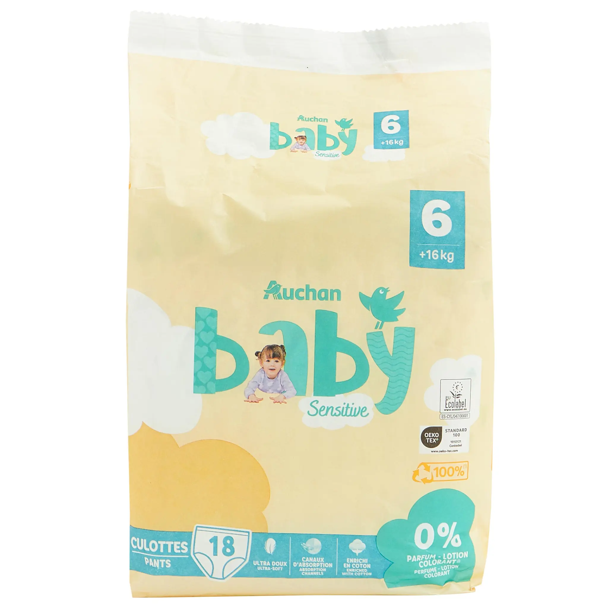 AUCHAN BABY Sensitive Culottes pour bébé taille 6 (+16kg)