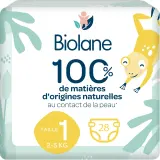 BIOLANE Couches naturelles zéro fuites 12h taille 1 (2-5kg)