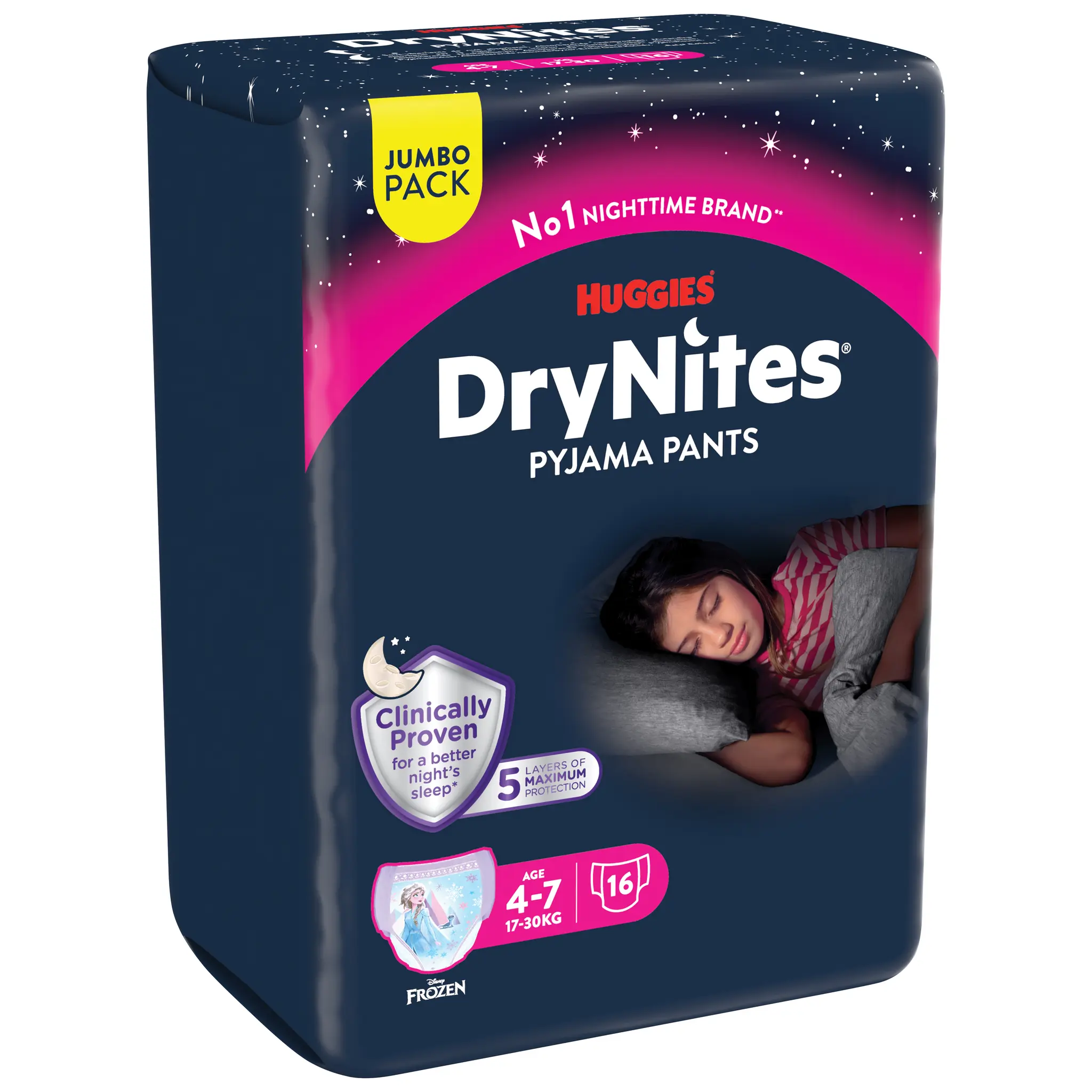 HUGGIES DryNites Sous-vêtements de nuit absorbants pour filles Disney 4-7 ans (17-30kg)