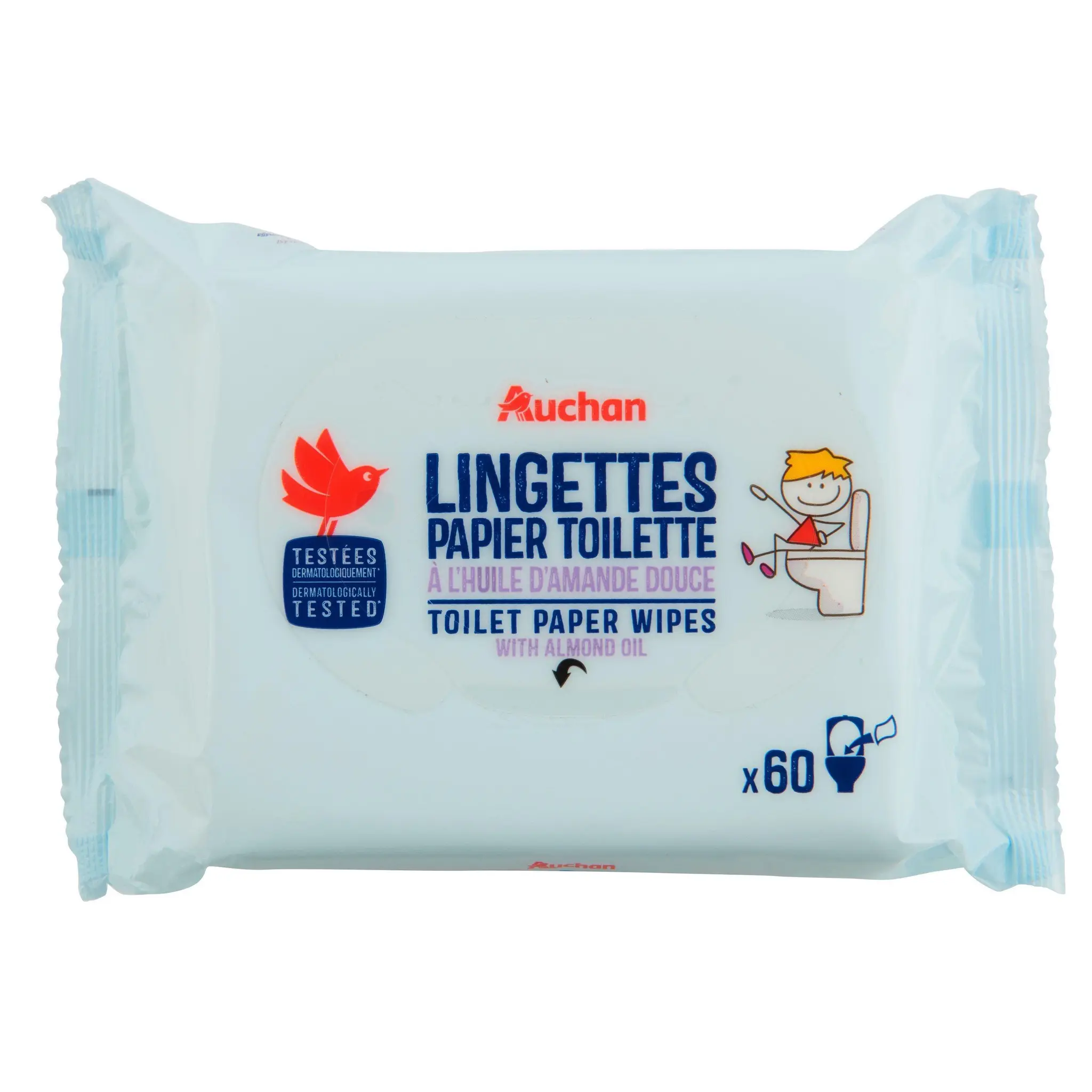 AUCHAN BABY Lingettes papier toilette à l'huile d'amande douce