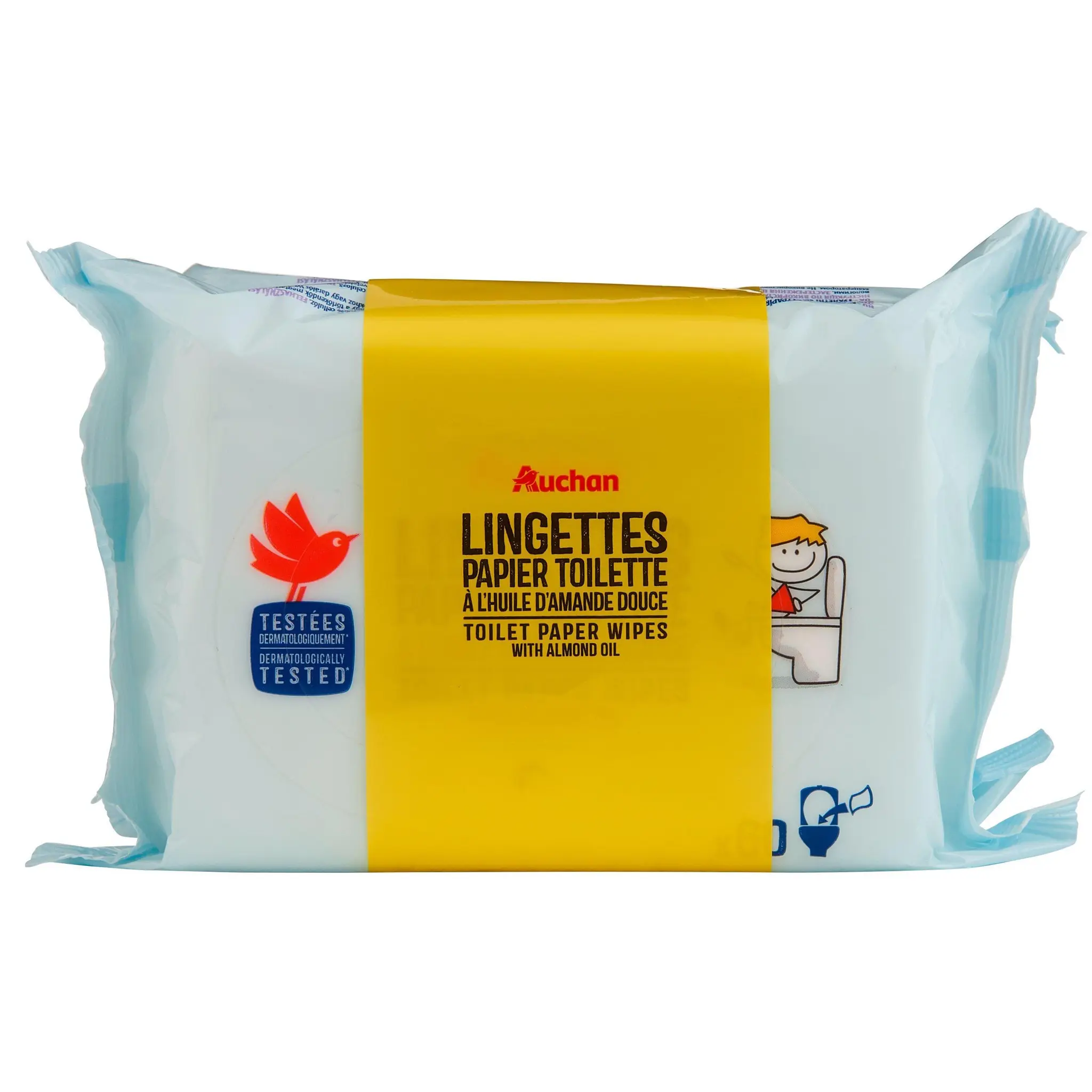 AUCHAN BABY Lingettes papier toilette à l'huile d'amande douce