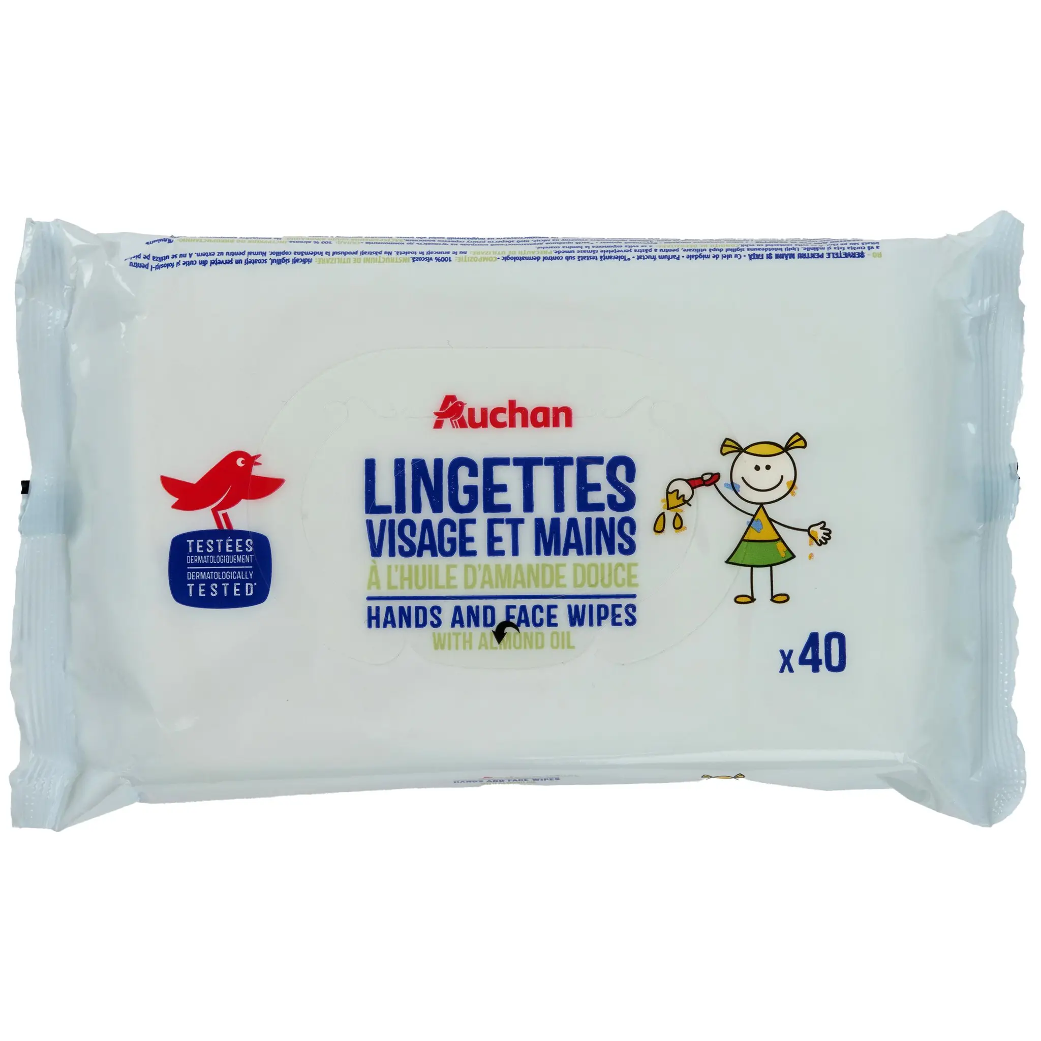 AUCHAN BABY BIO Lingettes visage et mains à l'huile amande douce