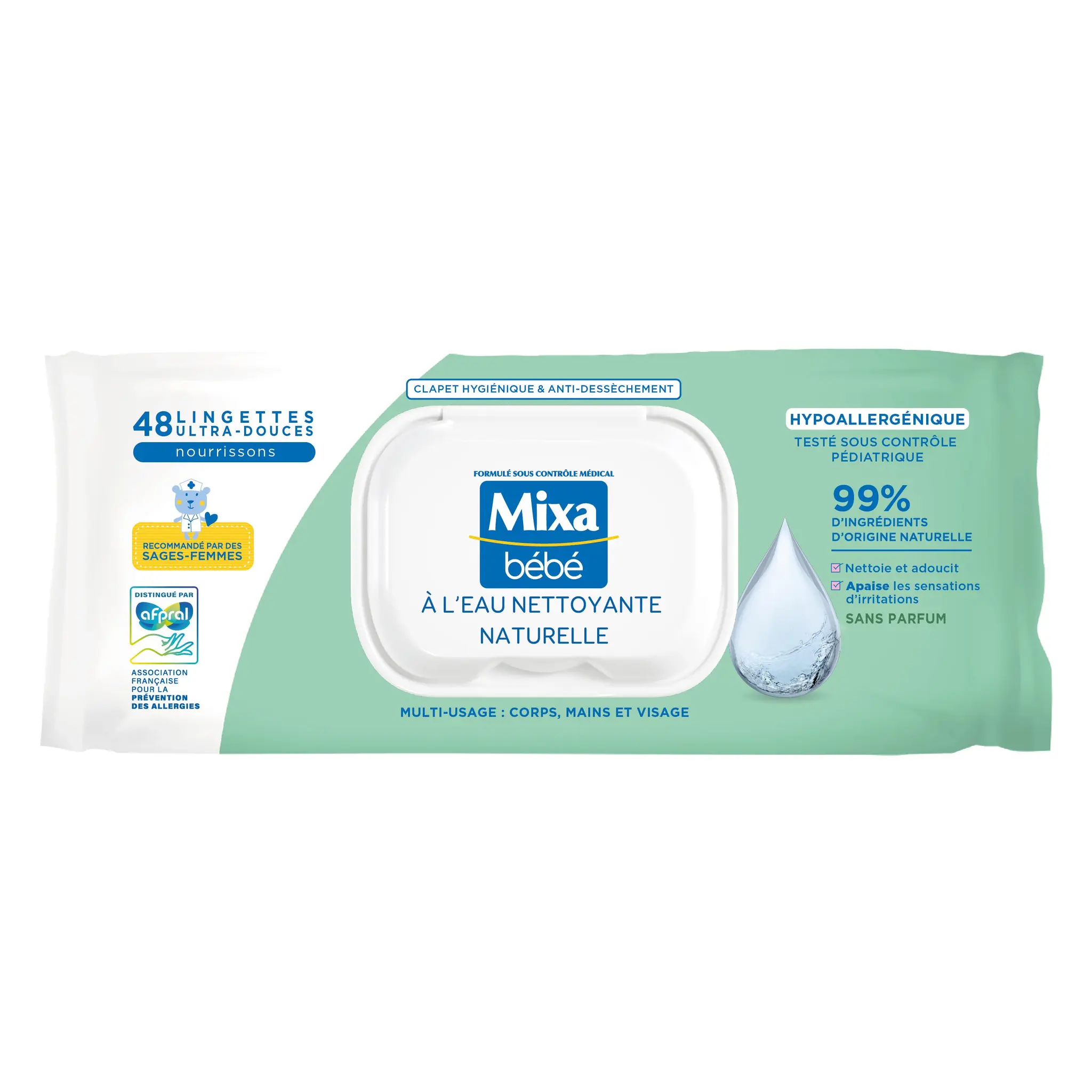 MIXA BEBE Lingettes nettoyante à l'eau naturelle