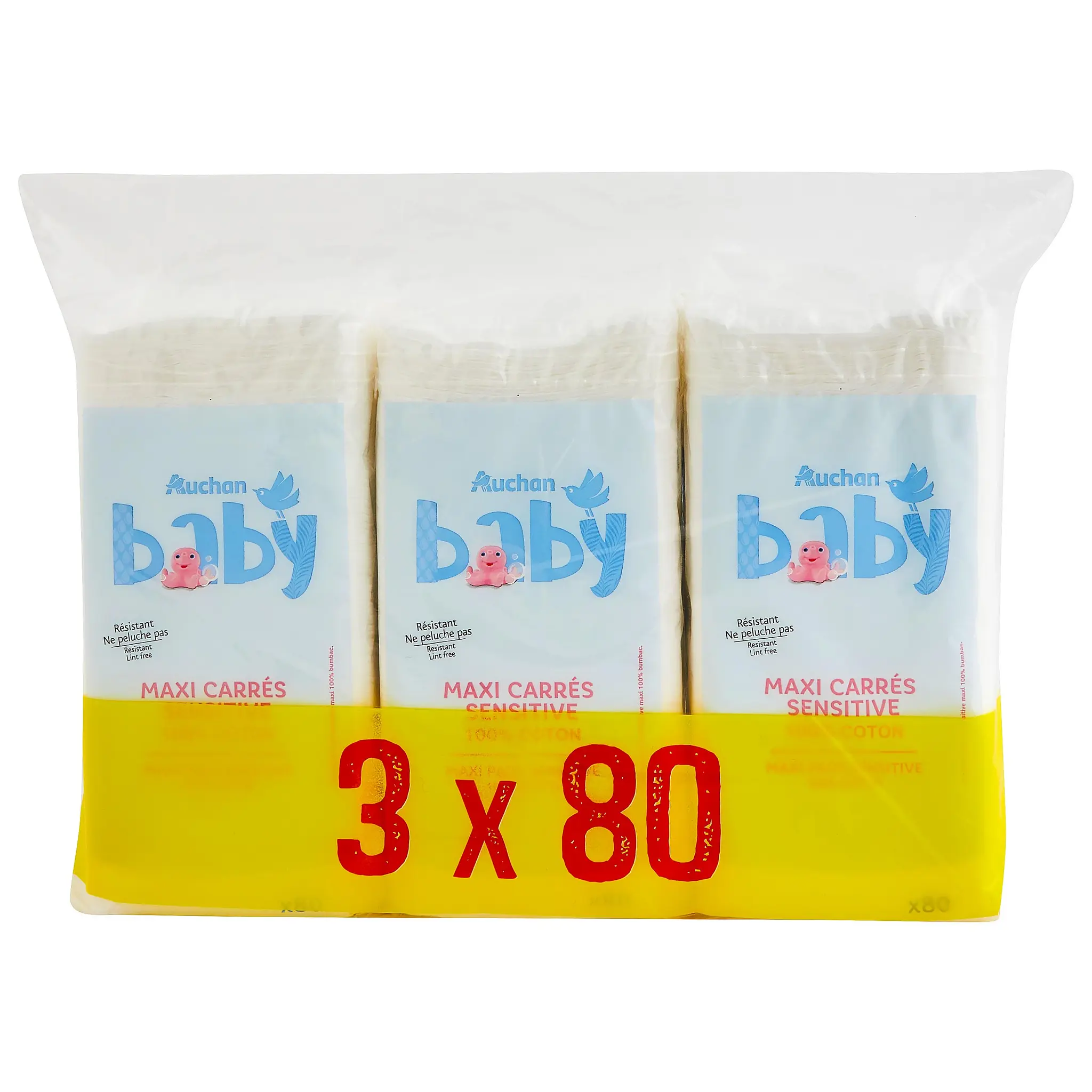 AUCHAN BABY Maxi carrés sensitive 100% coton