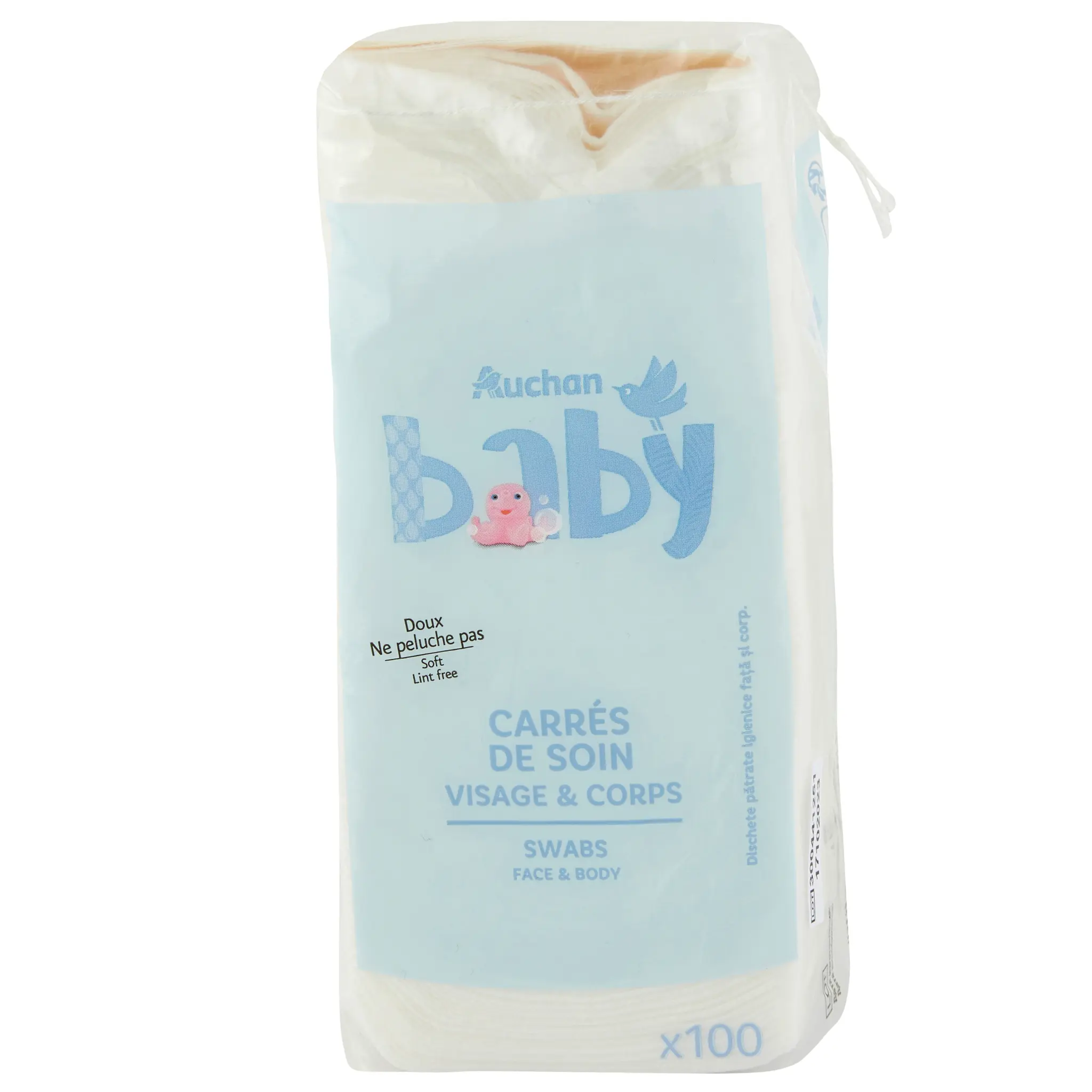 AUCHAN BABY Carrés de coton soin visage et corps