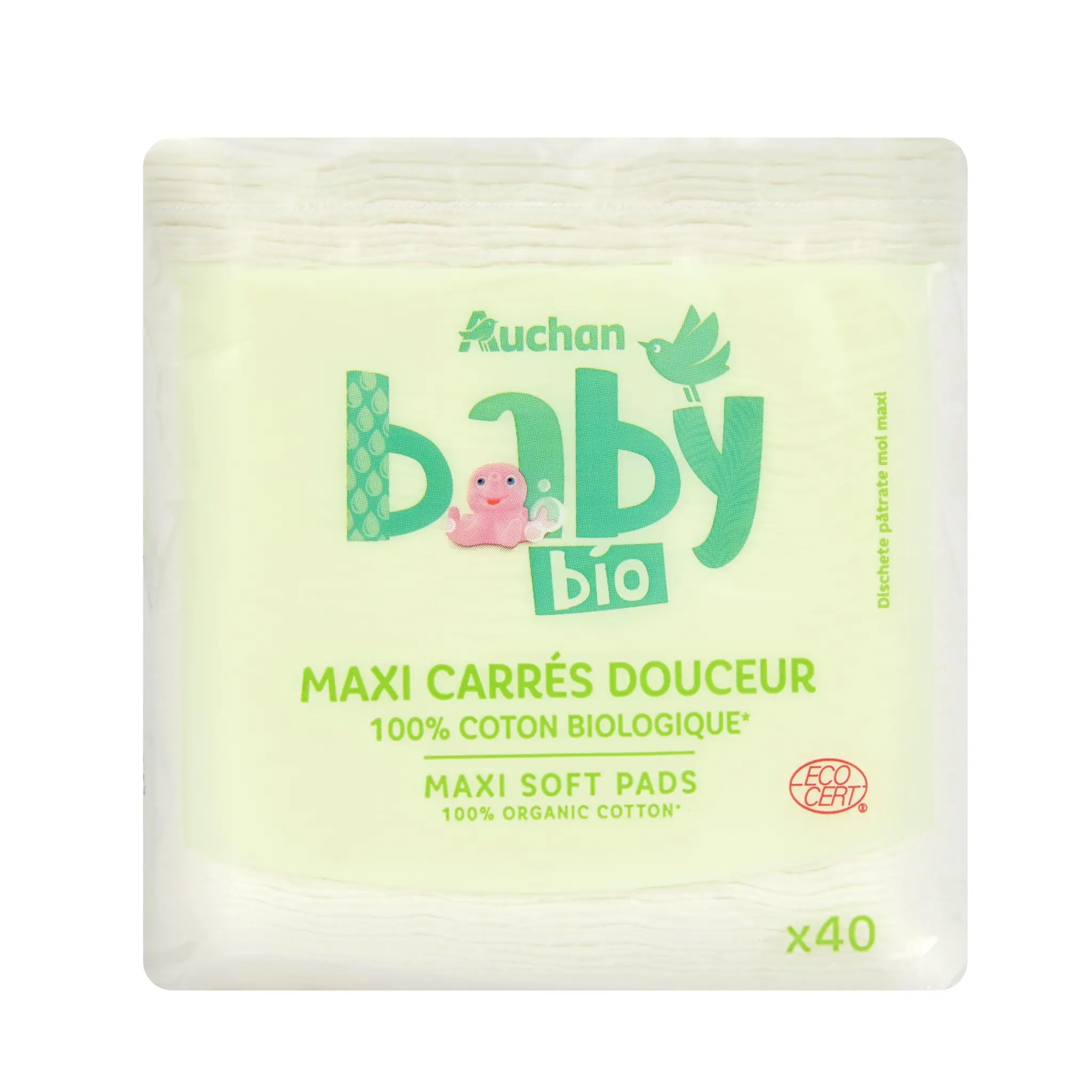 AUCHAN BABY BIO Maxi carrés de coton douceur bio