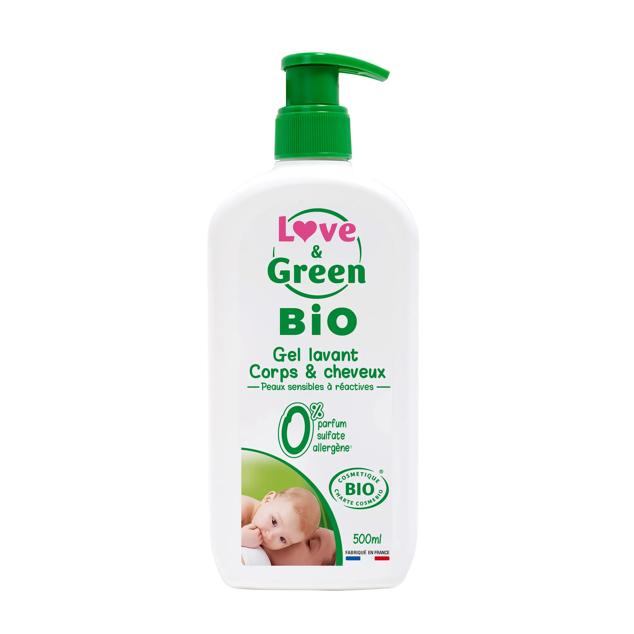 LOVE & GREEN Gel lavant bio corps et cheveux peaux sensibles et réactives