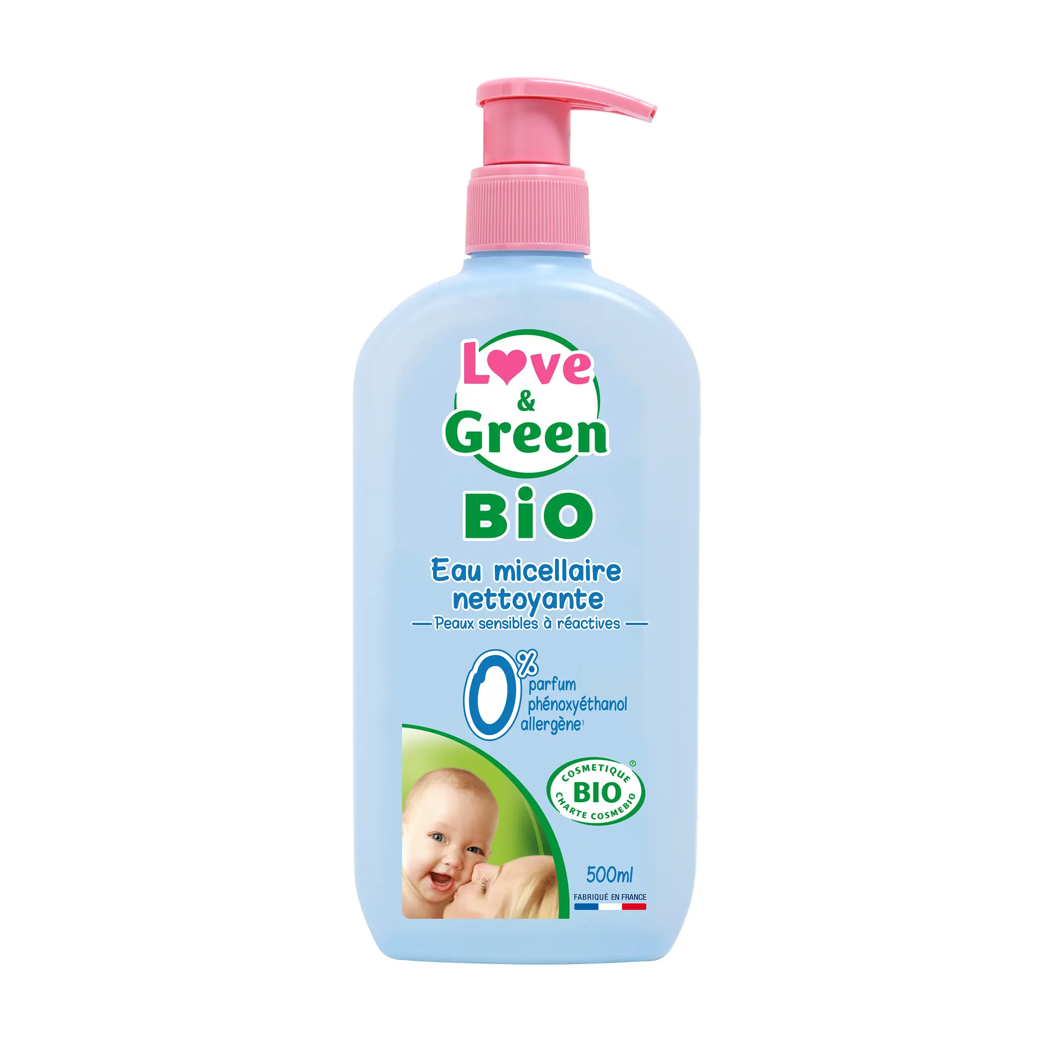 LOVE & GREEN Eau micellaire nettoyante sans parfum peaux sensibles et réactives bio