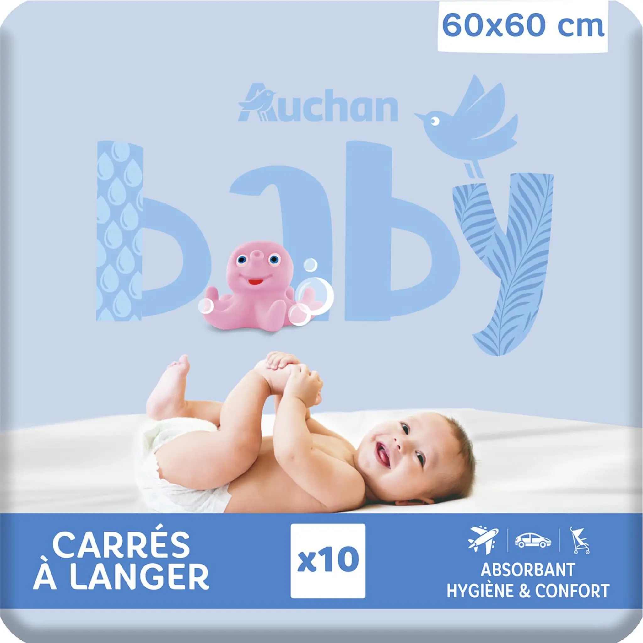 AUCHAN BABY Carrés à langer absorbants 60x60cm