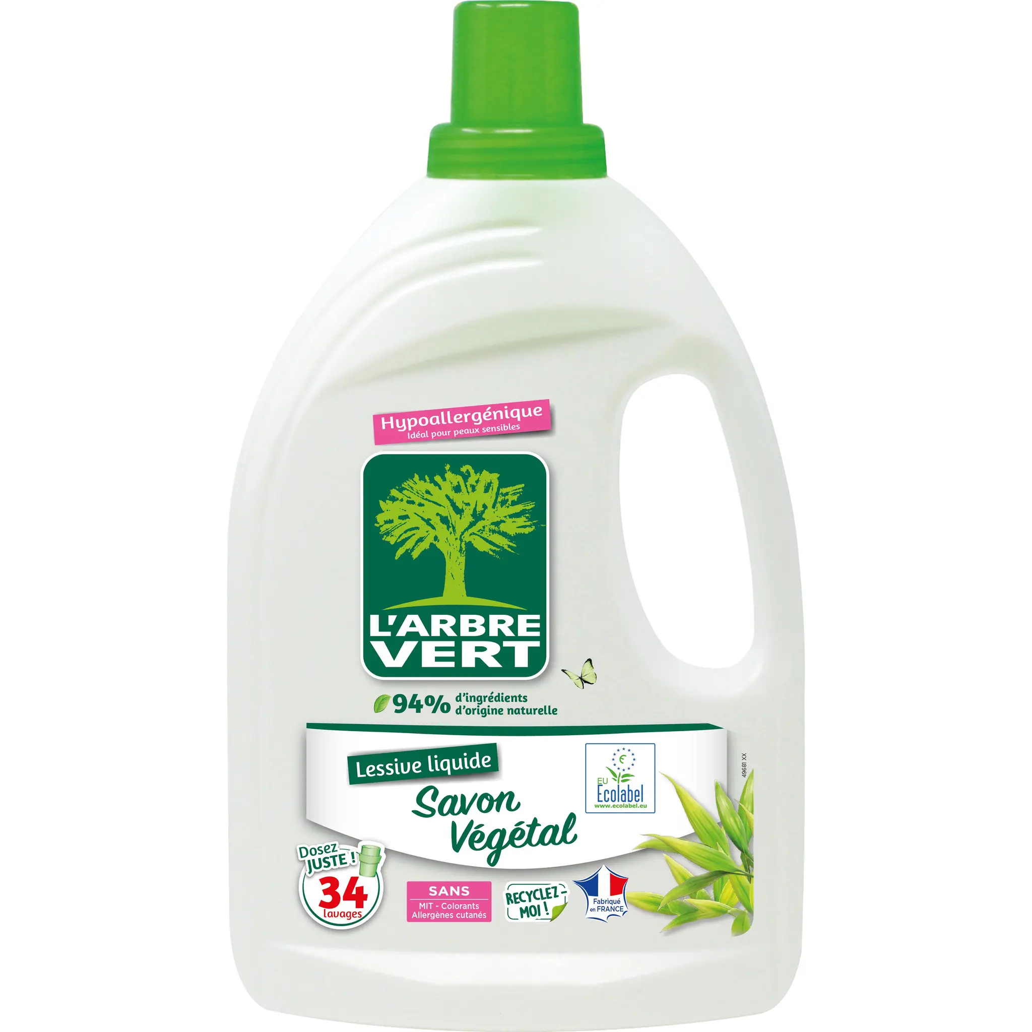 L'ARBRE VERT Lessive liquide savon végétal hypoallergénique