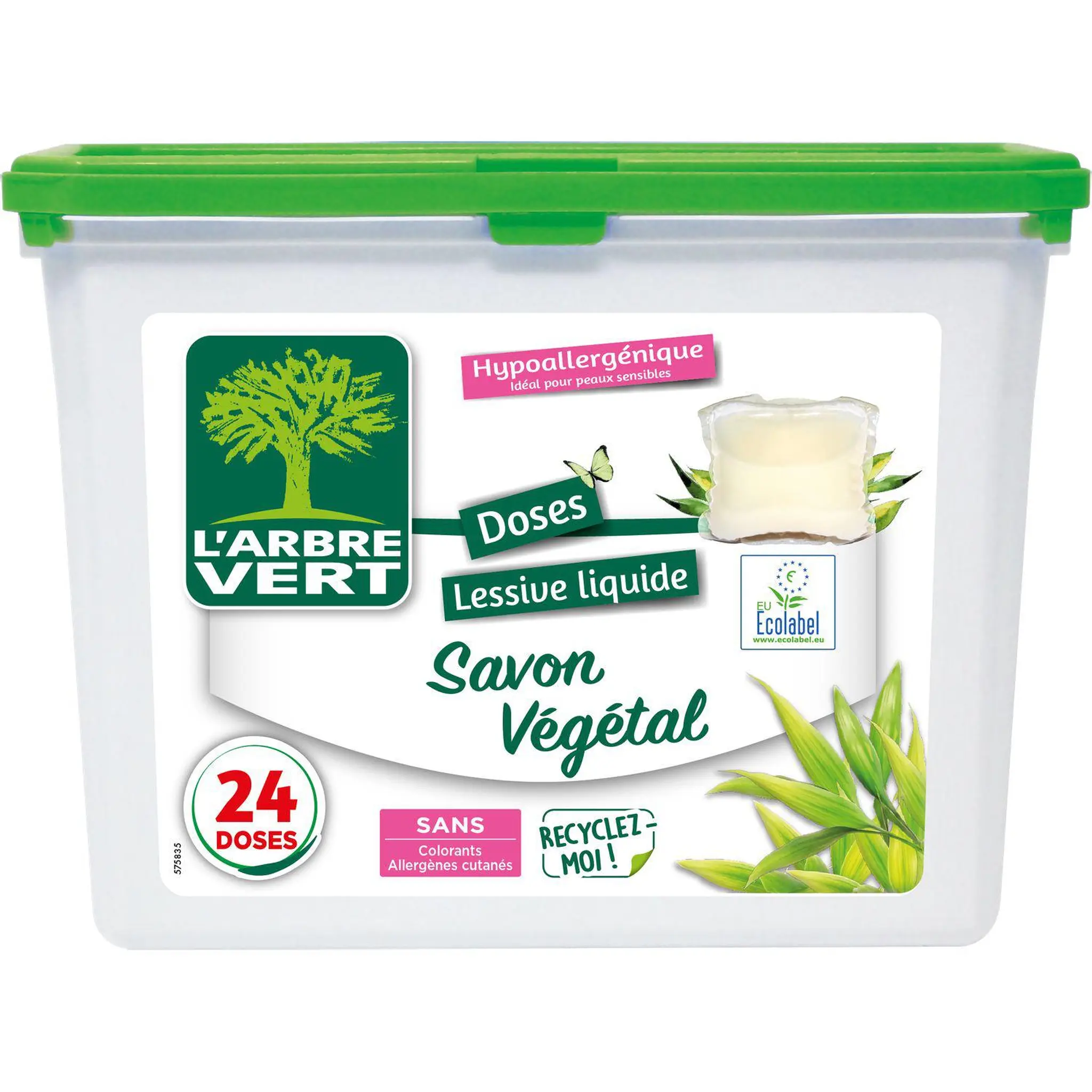 L'ARBRE VERT Lessive capsules savon Végétal Hypoallergénique