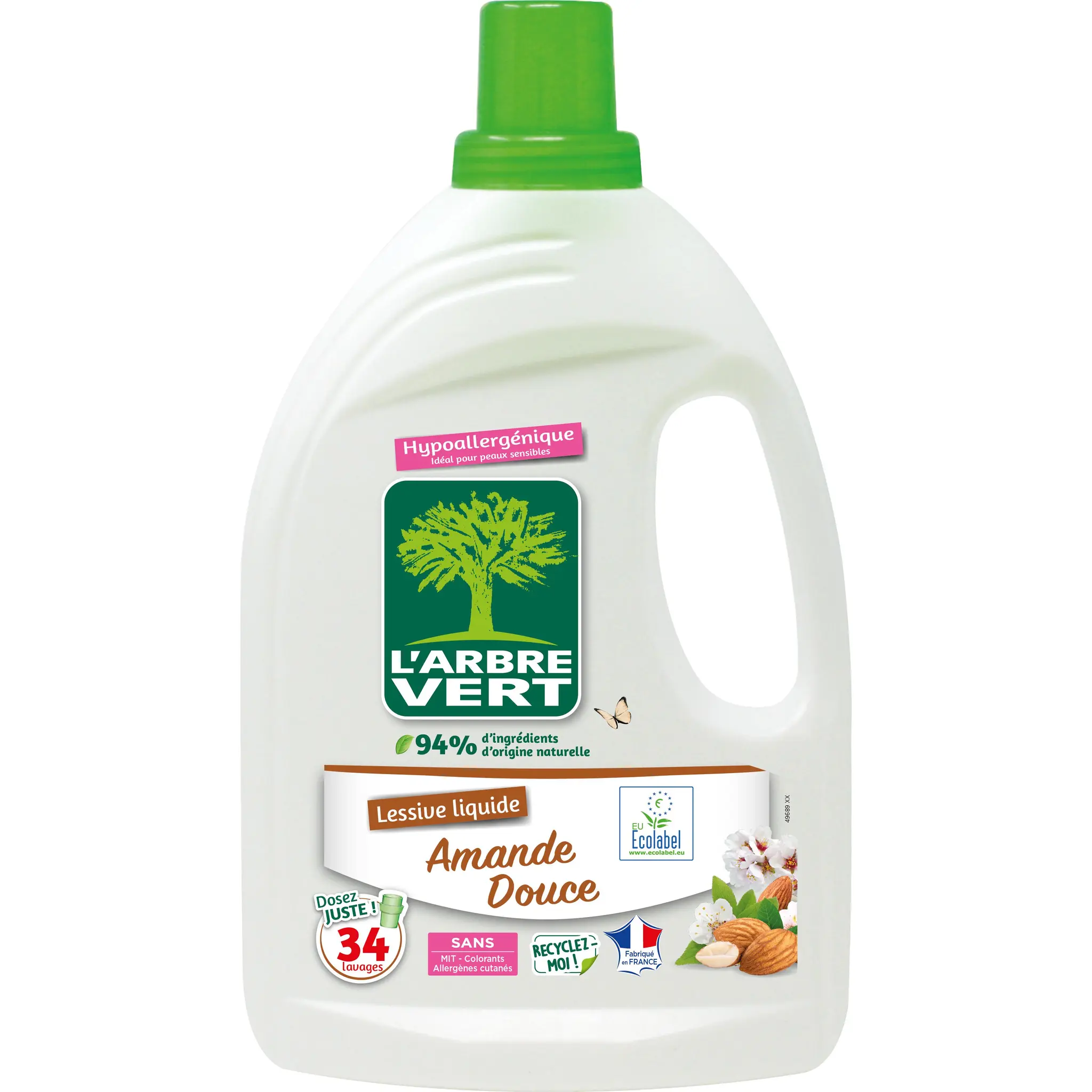 L'ARBRE VERT Lessive liquide Amande douce Hypoallergénique