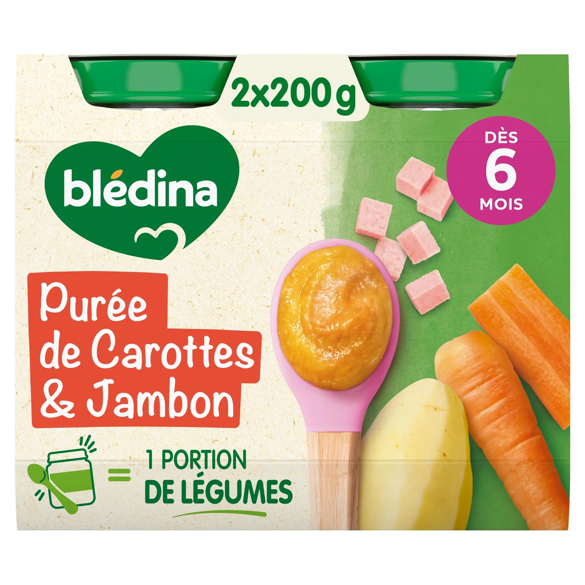 BLEDINA Petit pot purée de carottes jambon dès 6 mois