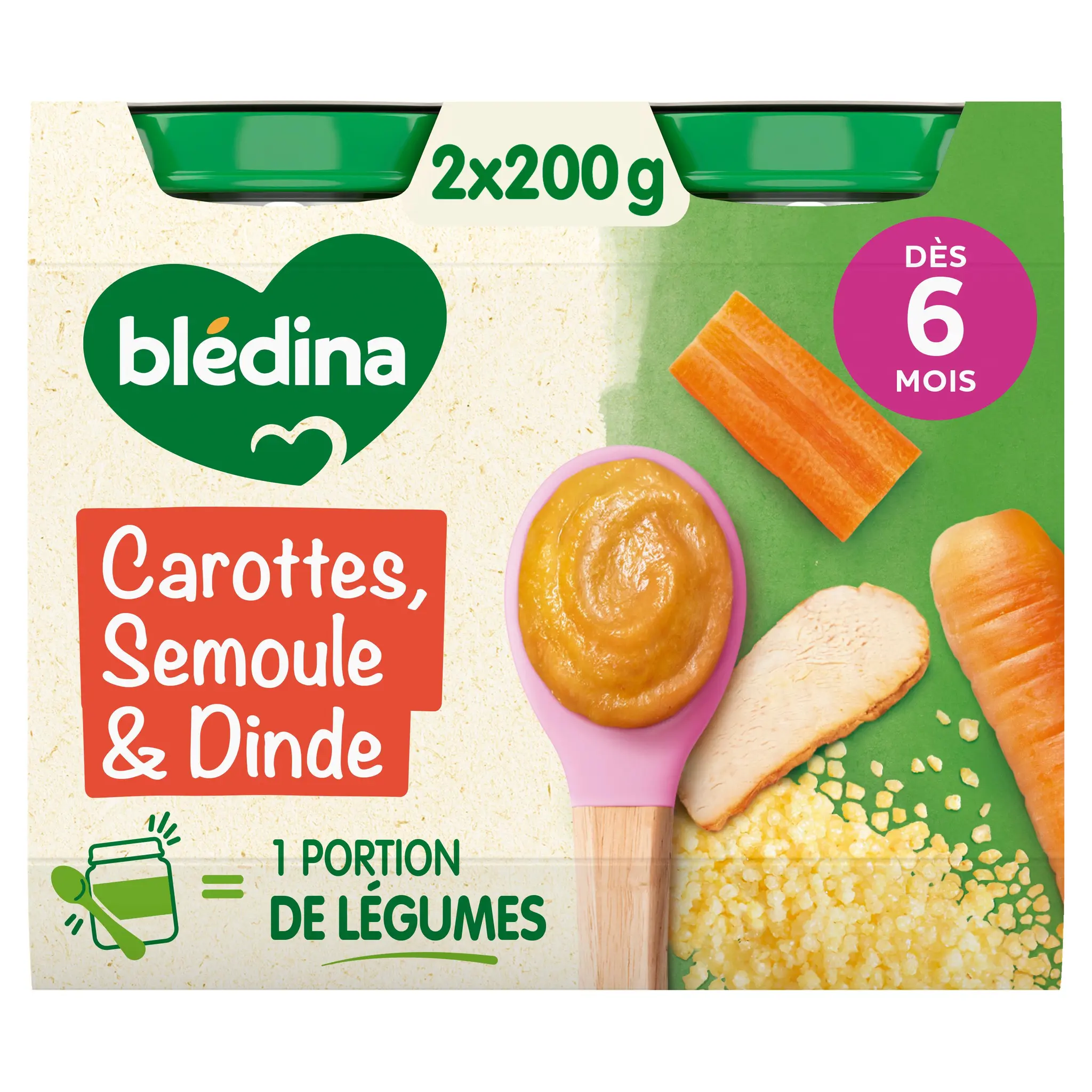BLEDINA Petit pot carottes semoule dinde dès 6 mois