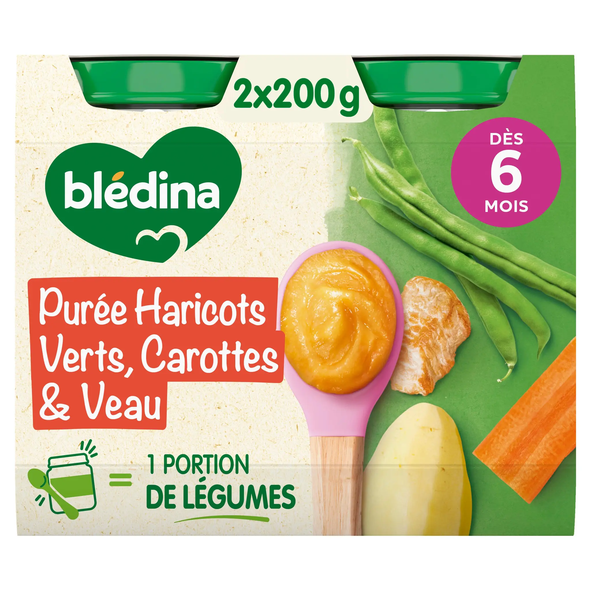 BLEDINA Petit pot haricots verts carottes veau dès 6 mois