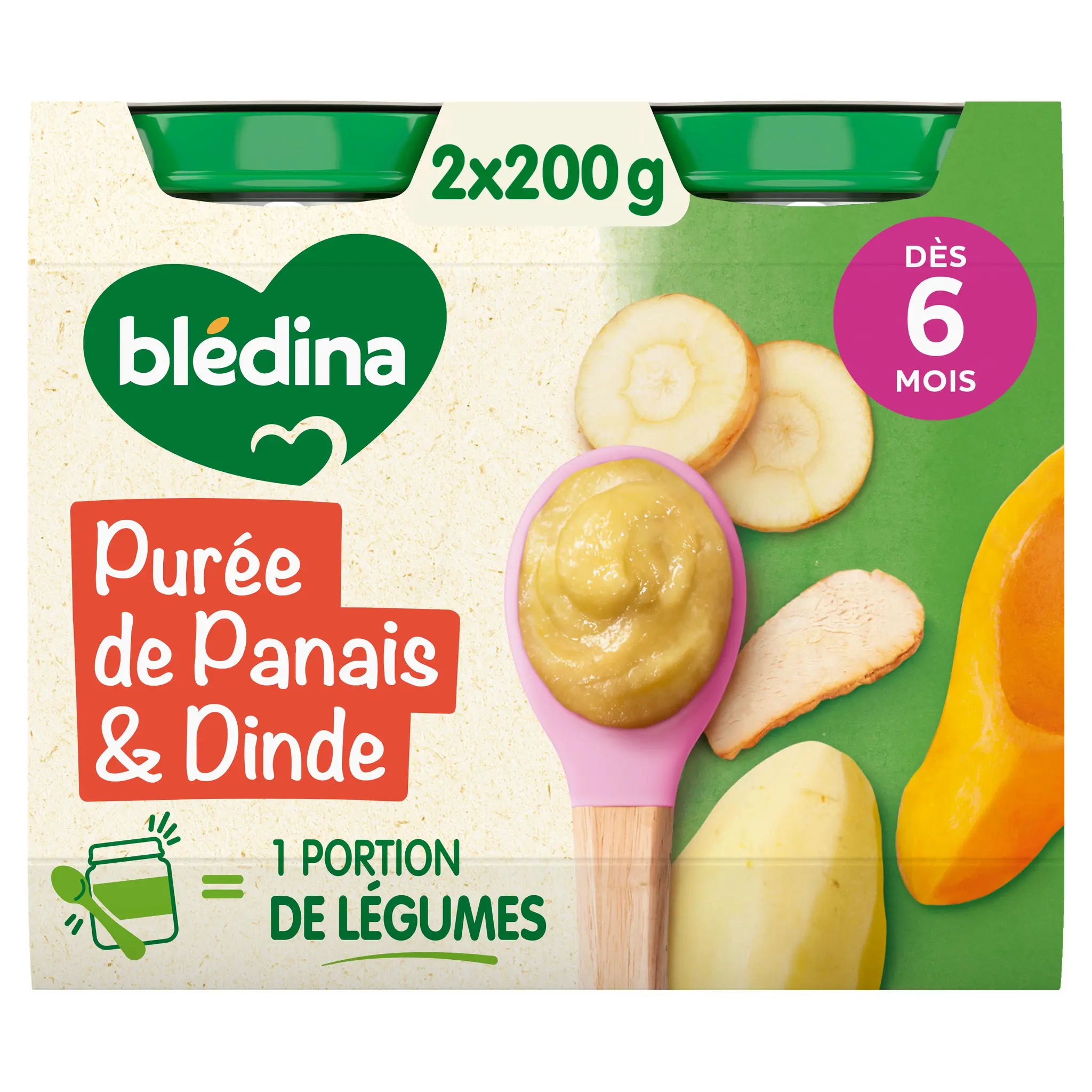 BLEDINA Petit pot purée de panais et dinde dés 6 mois