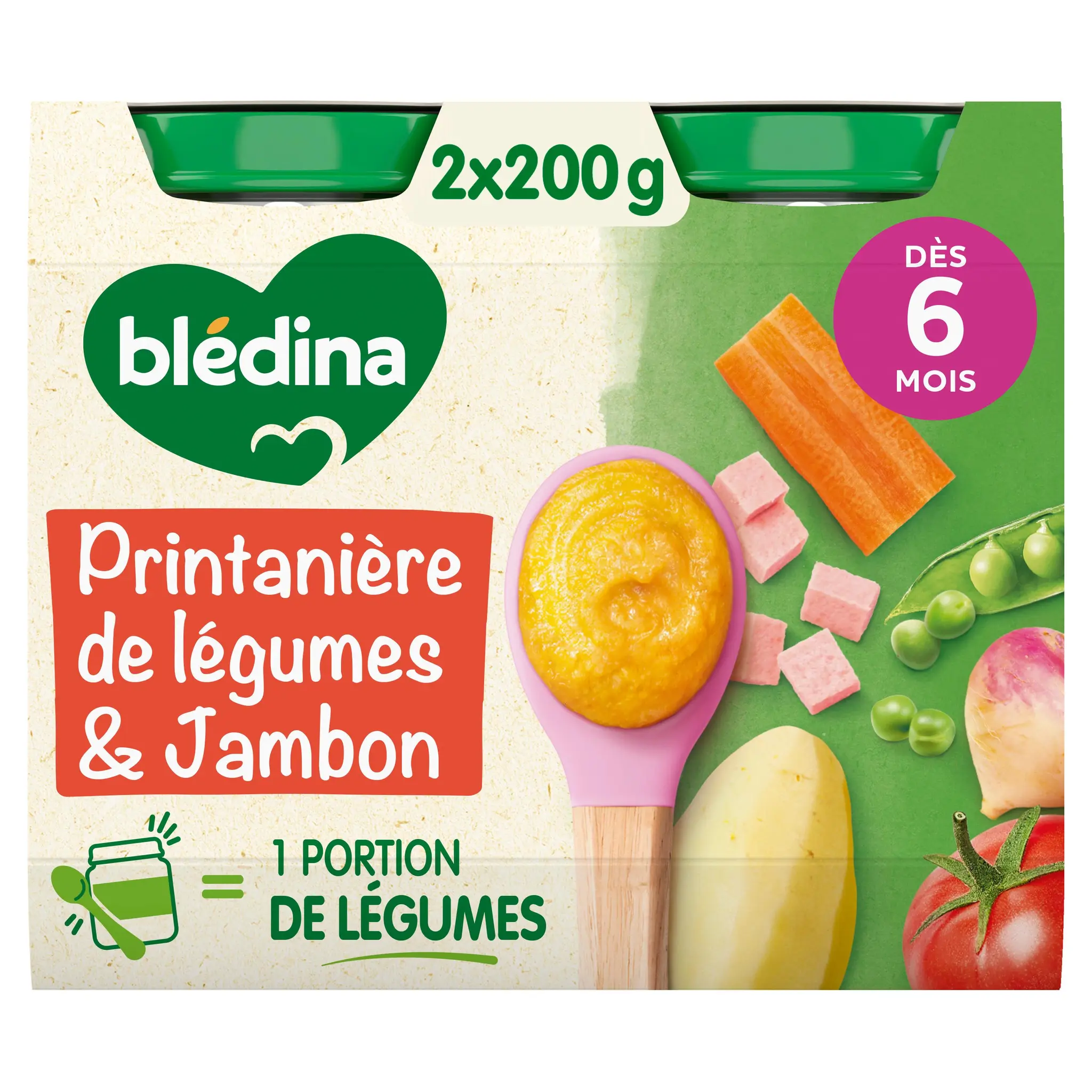 BLEDINA Petit pot printanière de légumes jambon dès 6 mois