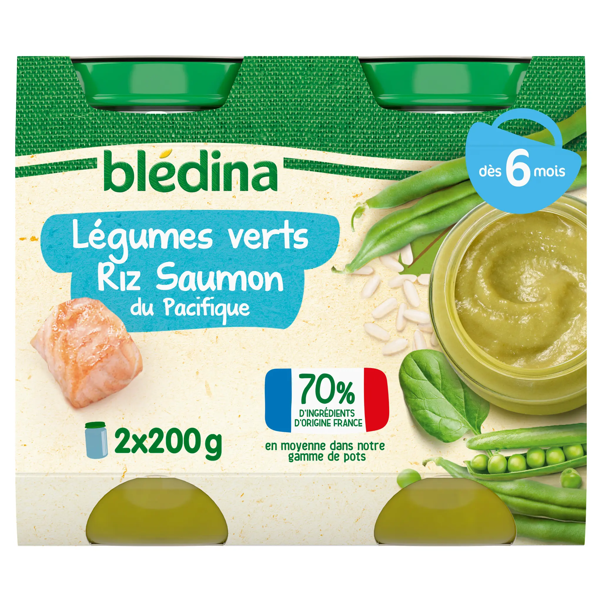BLEDINA Petit pot légumes verts riz saumon du Pacifique dès 6 mois