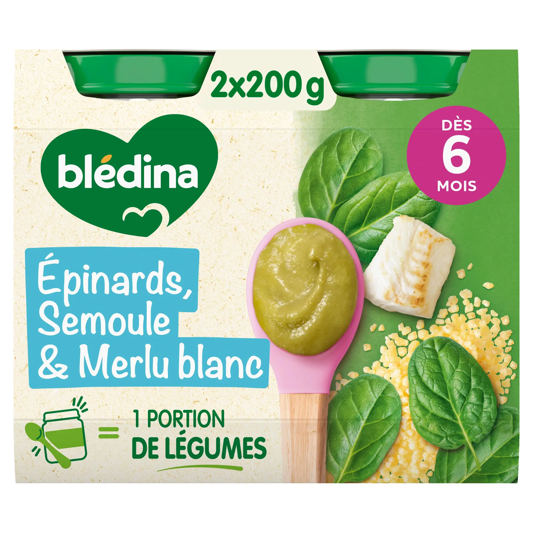 BLEDINA Petit pot épinards semoule et merlu blanc dès 6 mois