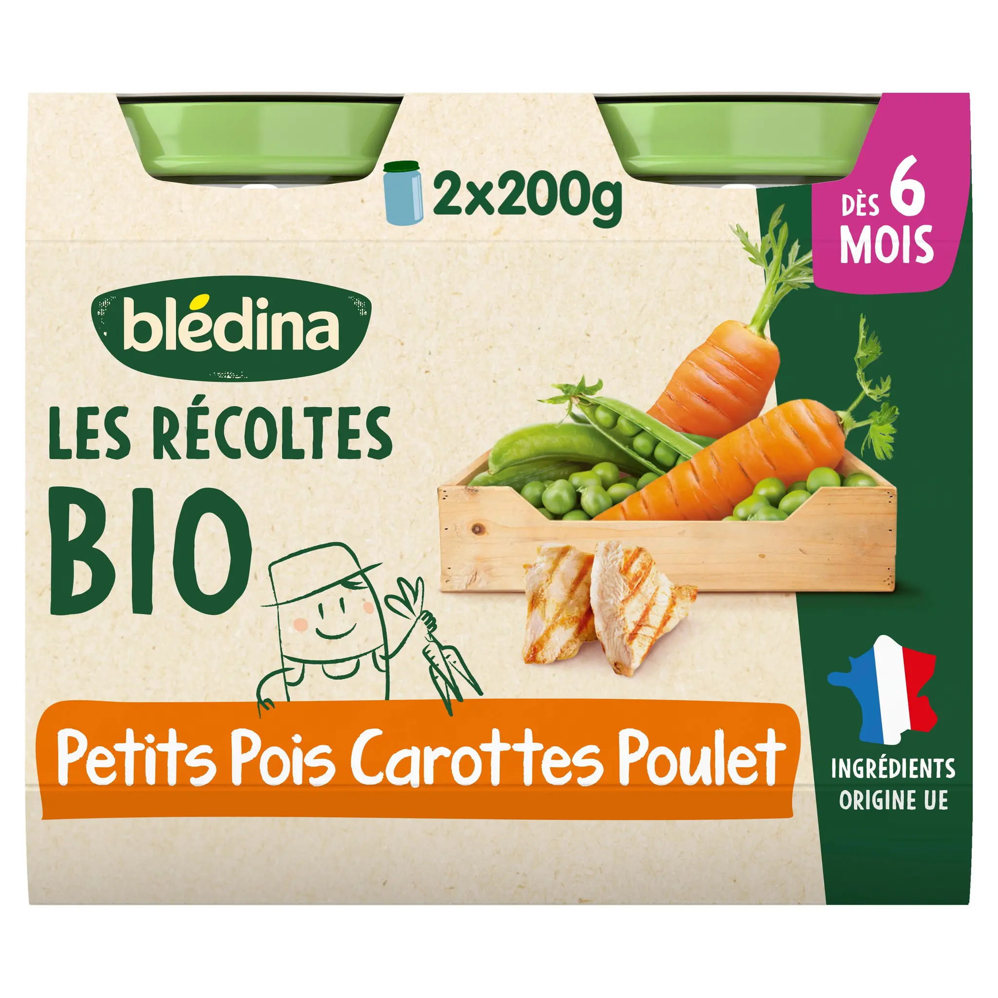 BLEDINA Les récoltes bio petit pot carotte petits pois poulet fermier bio dès 6 mois