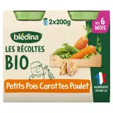 BLEDINA Les récoltes bio petit pot carotte petits pois poulet fermier bio dès 6 mois