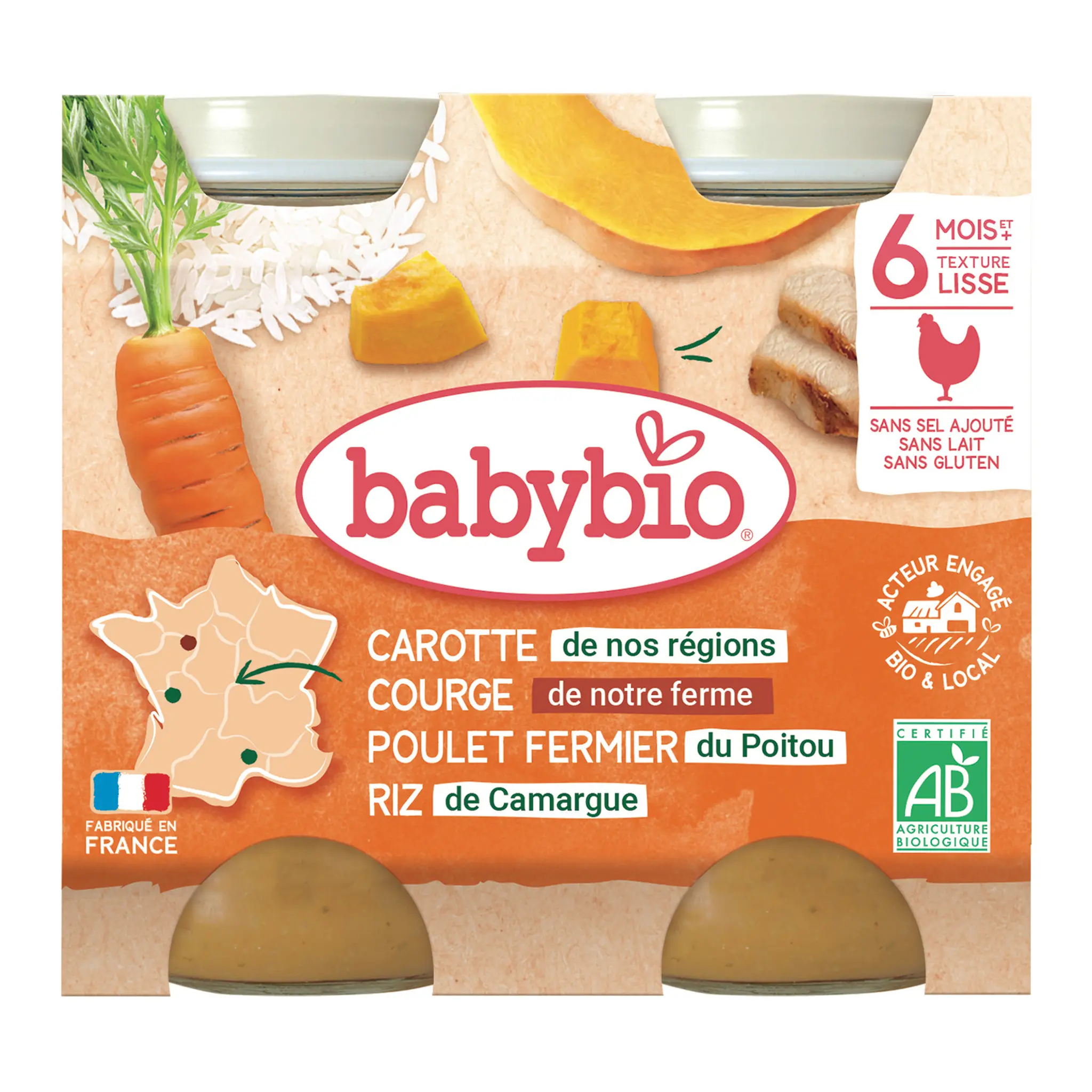 BABYBIO Petit pot carotte courge butternut poulet riz bio dès 6 mois