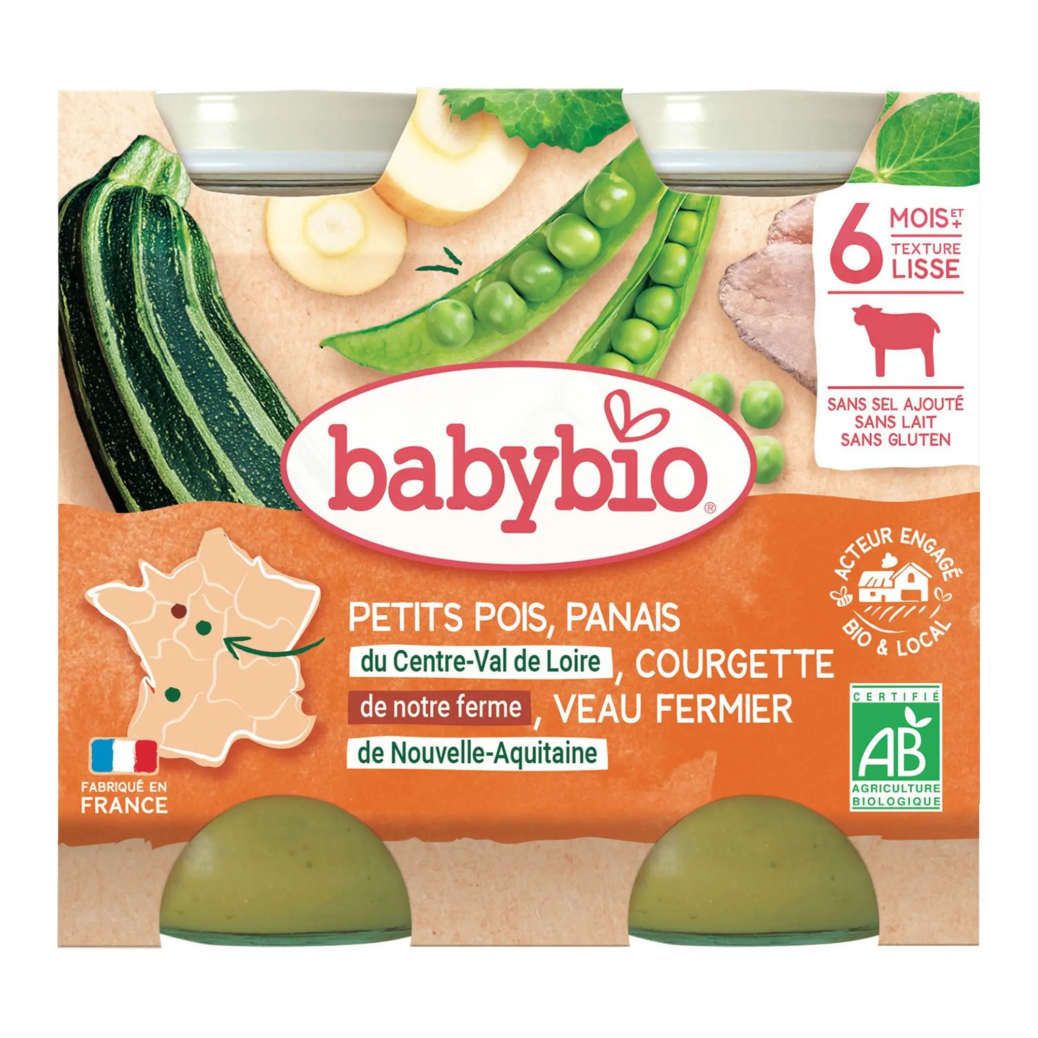 BABYBIO Petit pot petit pois panais courgette veau fermier bio dès 6 mois