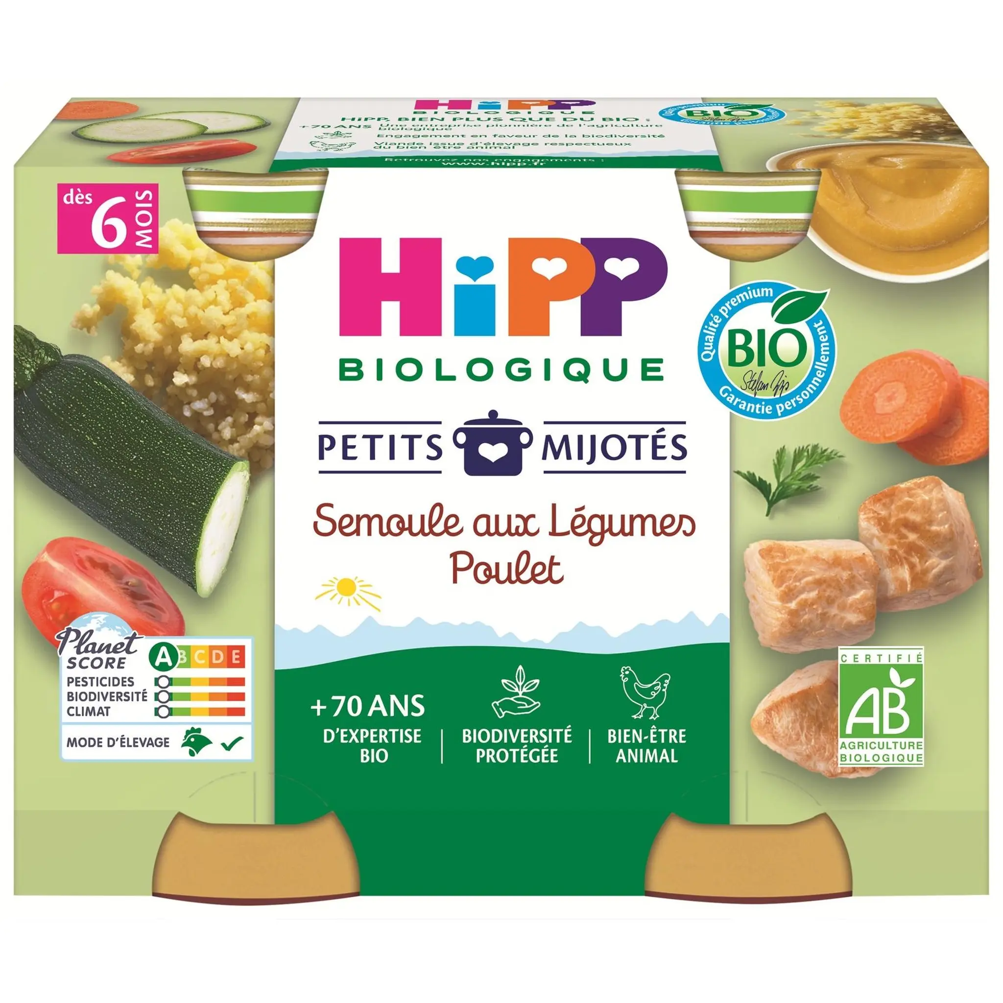 HIPP Petits mijotés pot semoule aux légumes poulet bio dès 6 mois